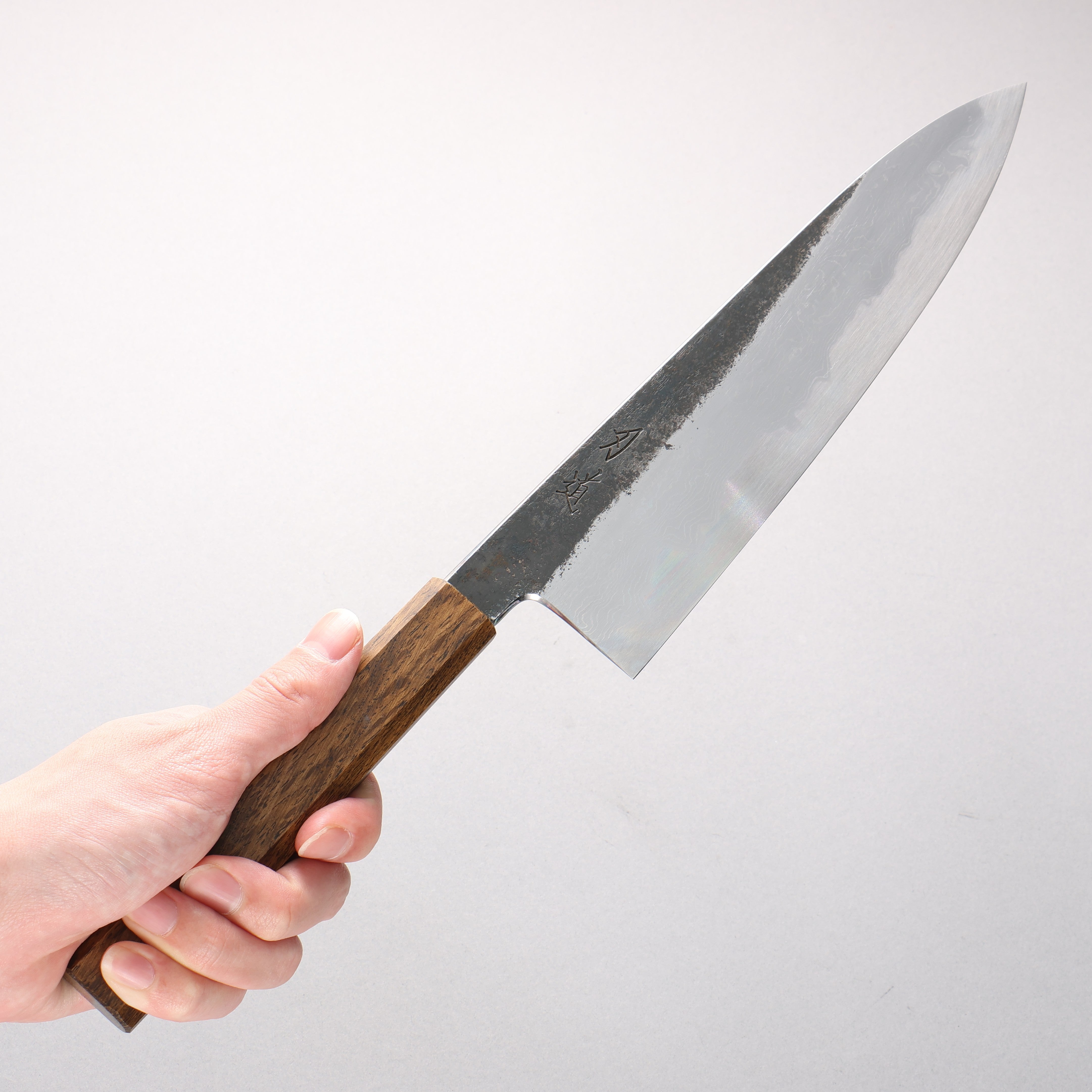 Hado Sumi Blue Steel No.1 Black Finished Damascus Gyuto 240mm Oak (Baikoku / Soot Black) Handle - Seisuke Knife