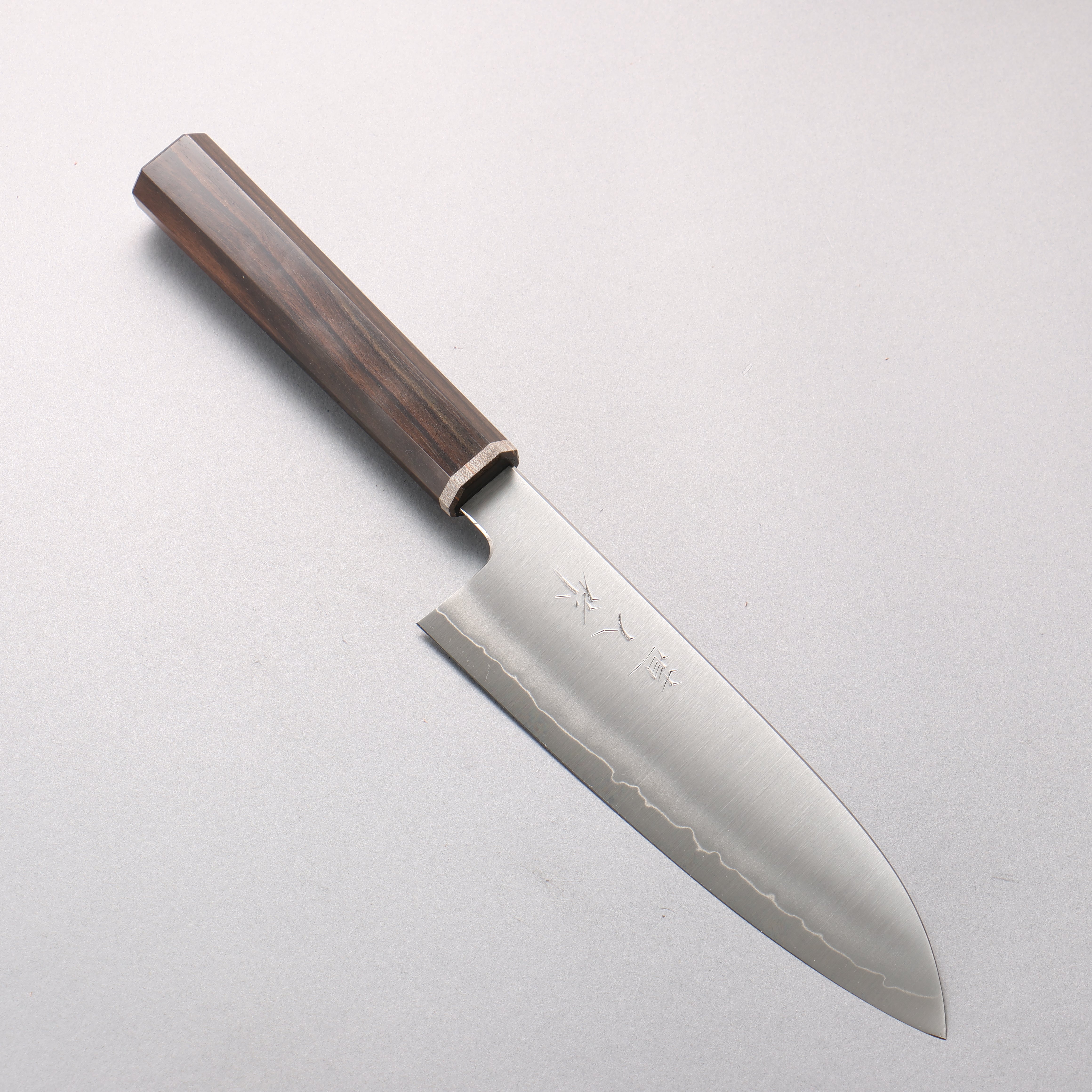 Naohito Myojin Cobalt Special Steel Santoku 170mm Striped Ebony (Narrow Ferrule: Black Stabilized Wood) Handle - Seisuke Knife