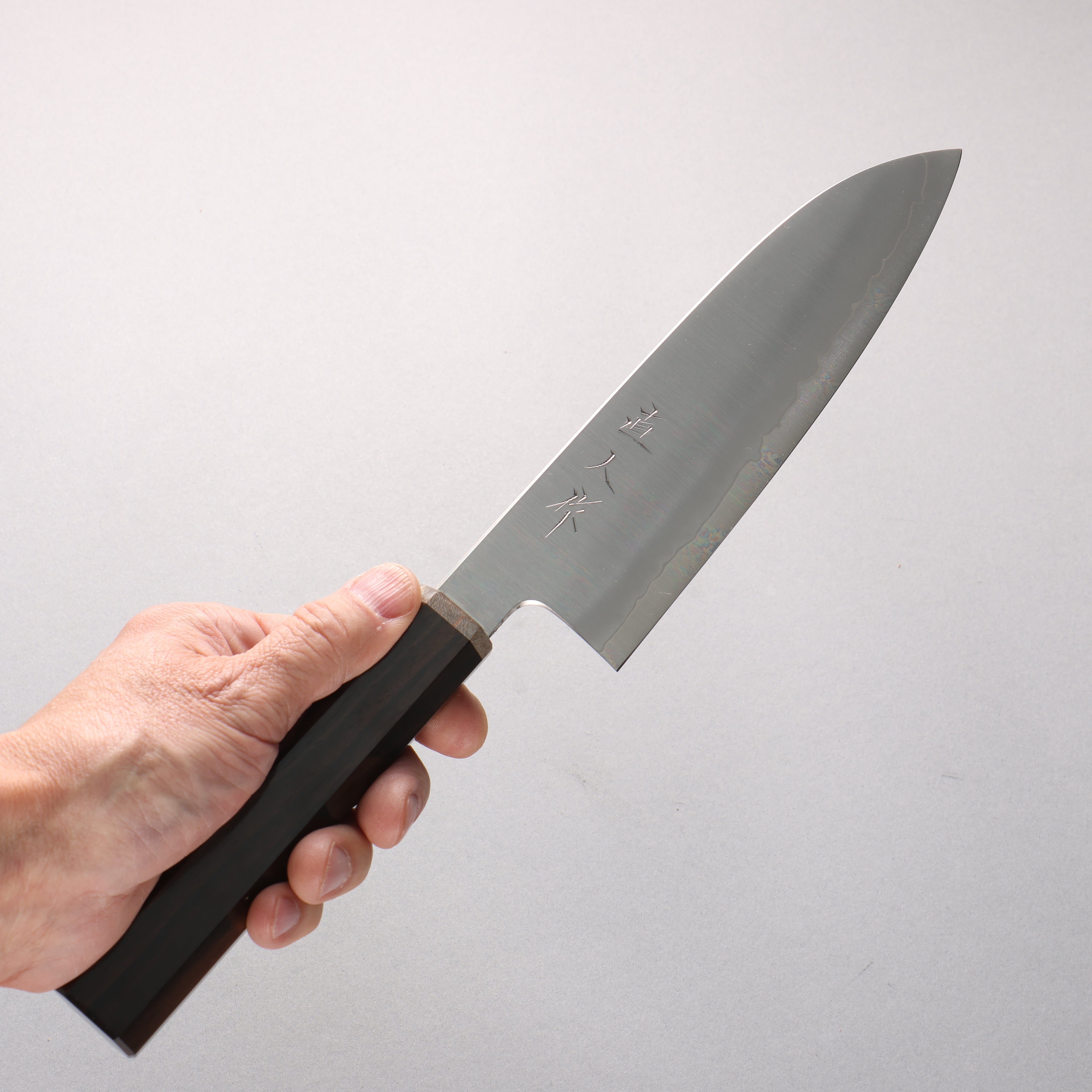 Naohito Myojin Cobalt Special Steel Santoku 170mm Striped Ebony (Narrow Ferrule: Black Stabilized Wood) Handle - Seisuke Knife