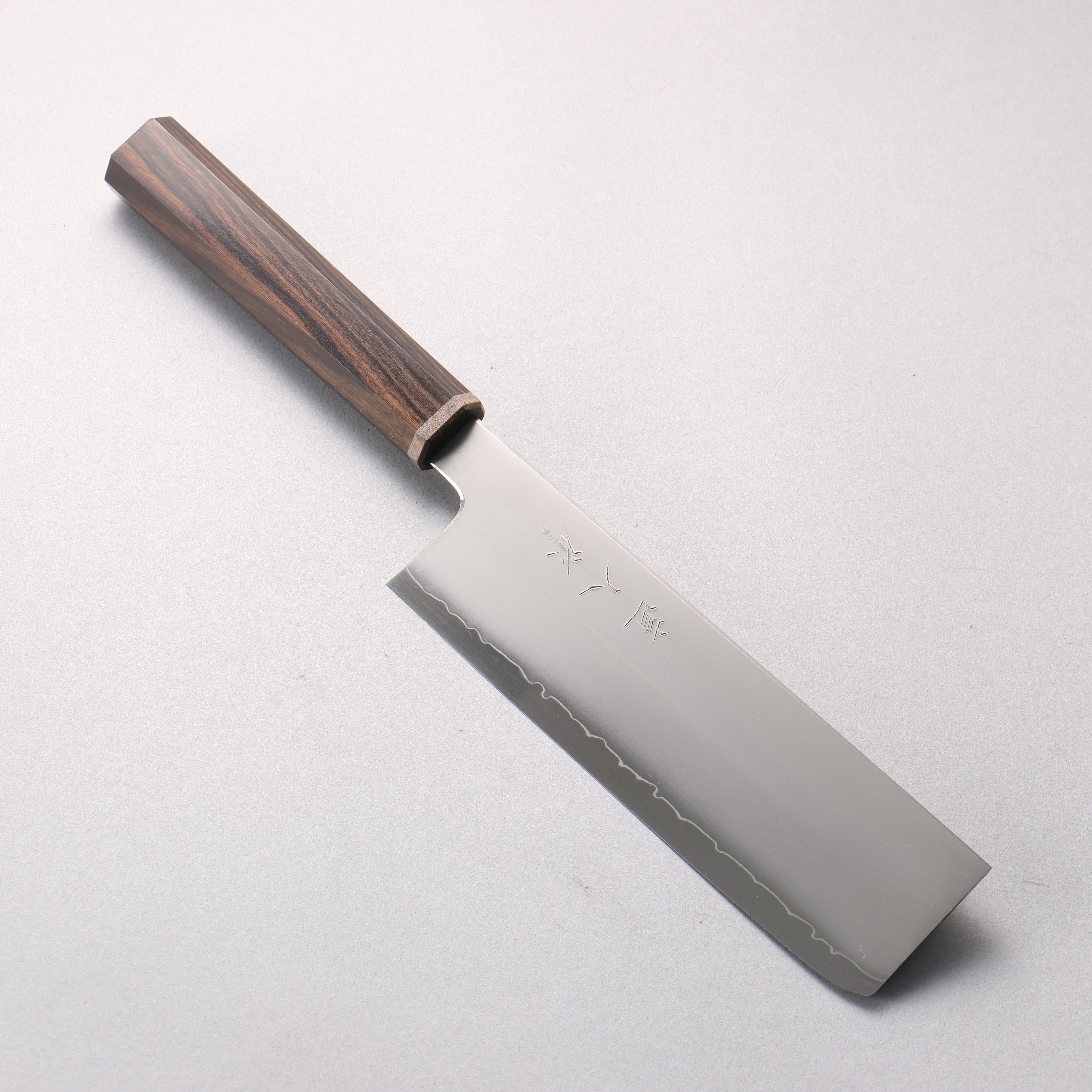 Naohito Myojin SG2 Kasumitogi Nakiri 170mm Striped Ebony (Narrow Ferrule: Black Stabilized Wood) Handle - Seisuke Knife