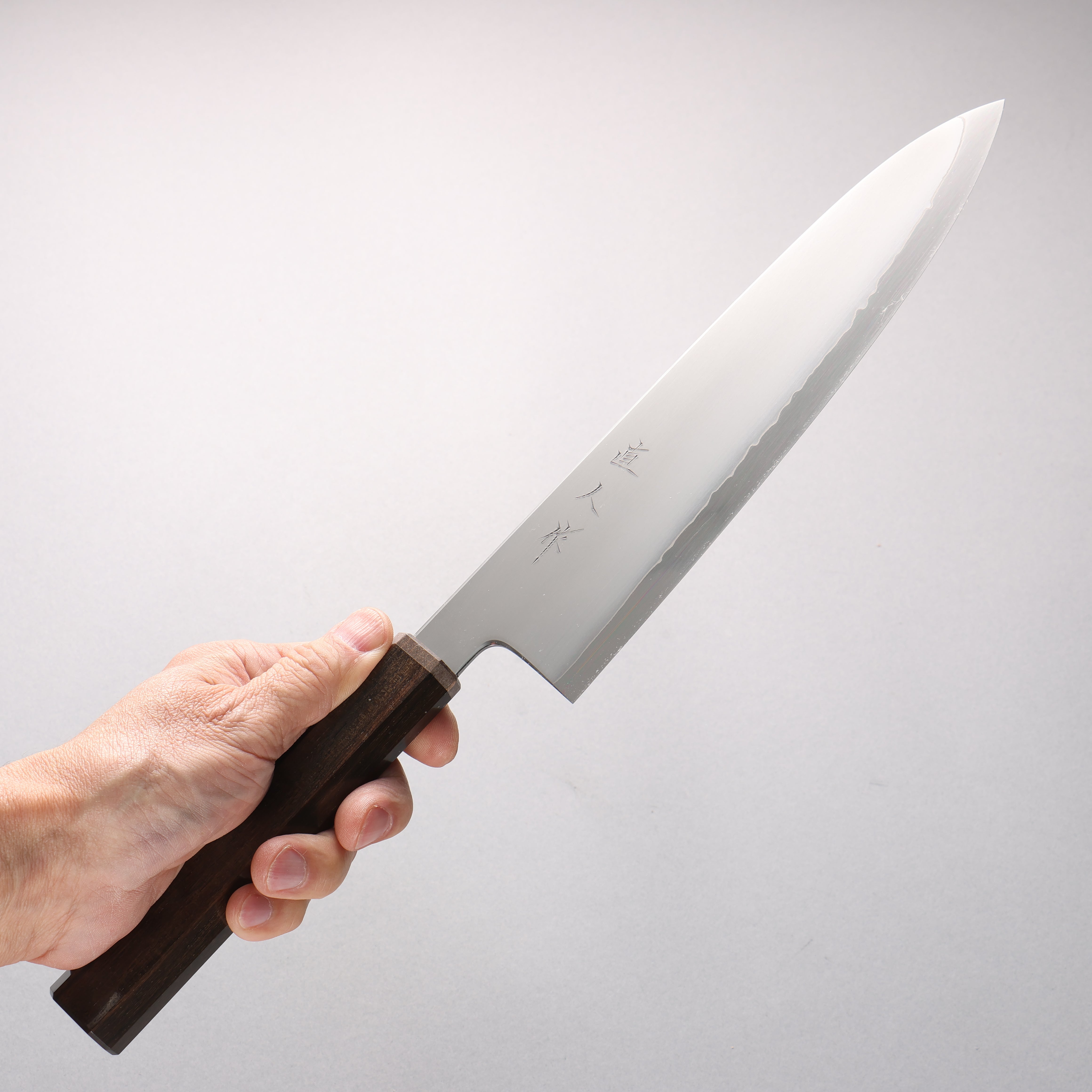 Naohito Myojin SG2 Kasumitogi Gyuto 240mm Striped Ebony (Narrow Ferrule: Black Stabilized Wood) Handle - Seisuke Knife