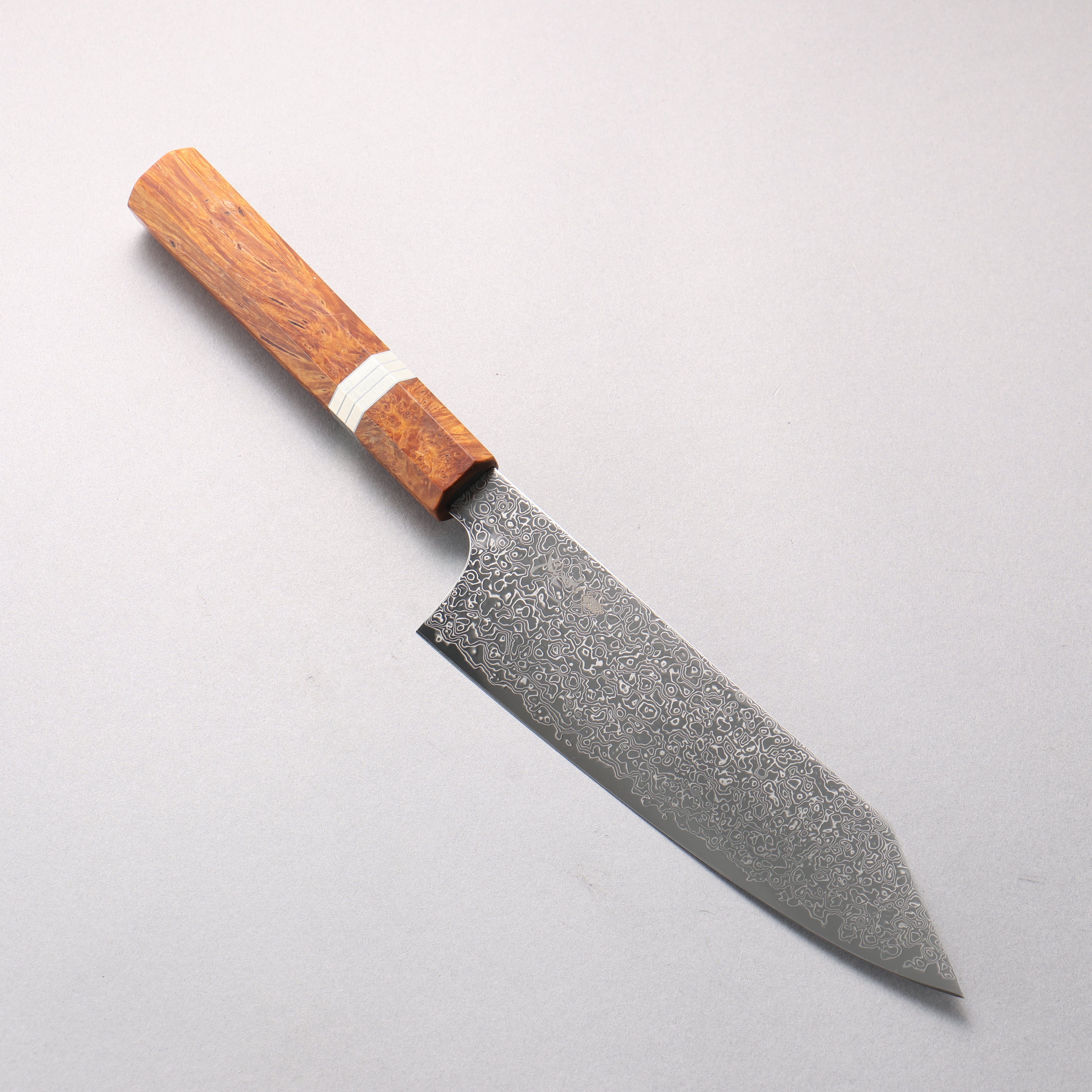 Kanjyo SG2 Damascus Migaki Finished Kiritsuke Santoku 180mm Brown Stabilized Wood (Silver Rings) Handle - Seisuke Knife