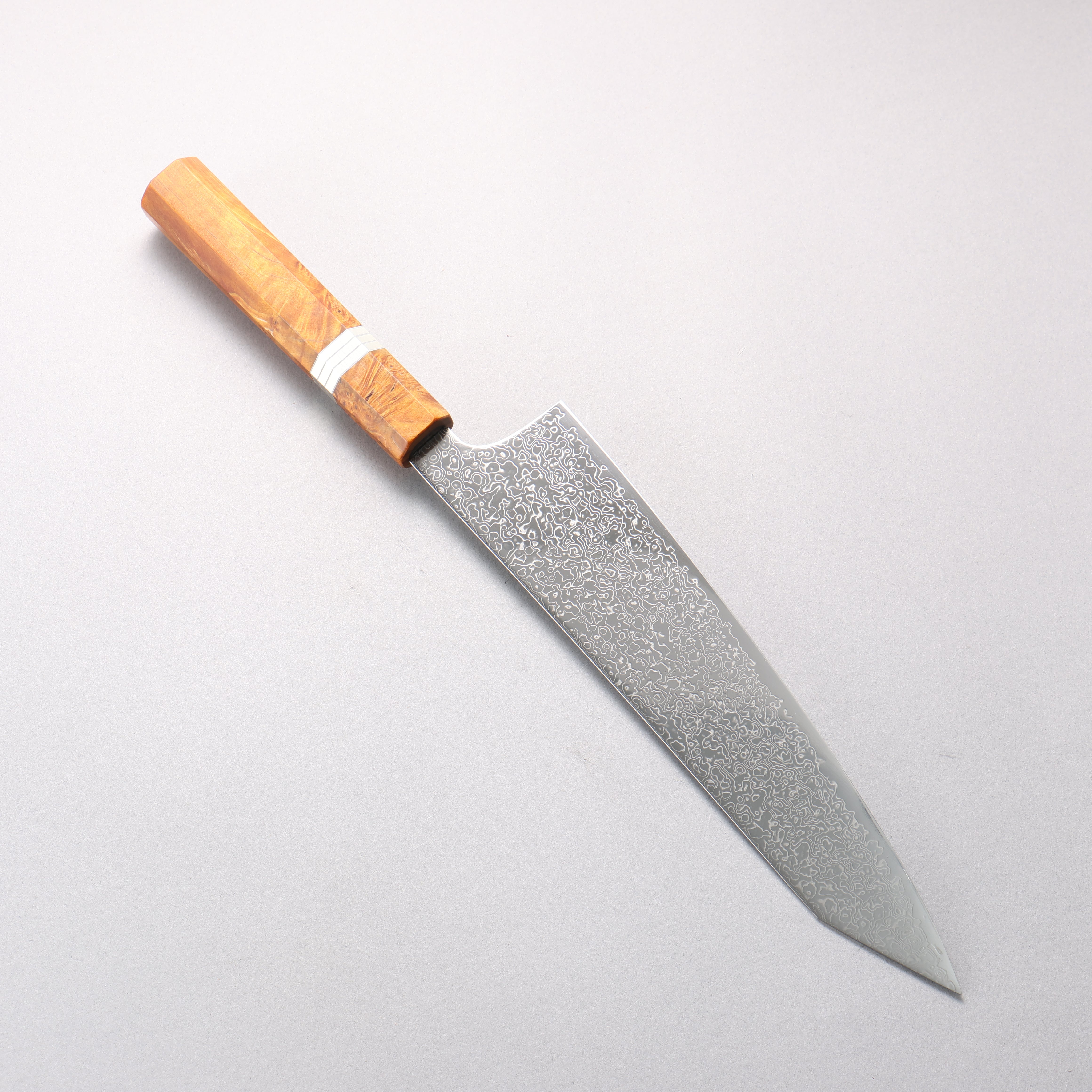 Kanjyo SG2 Damascus Migaki Finished Kiritsuke Gyuto 240mm Brown Stabilized Wood (Silver Rings) Handle - Seisuke Knife