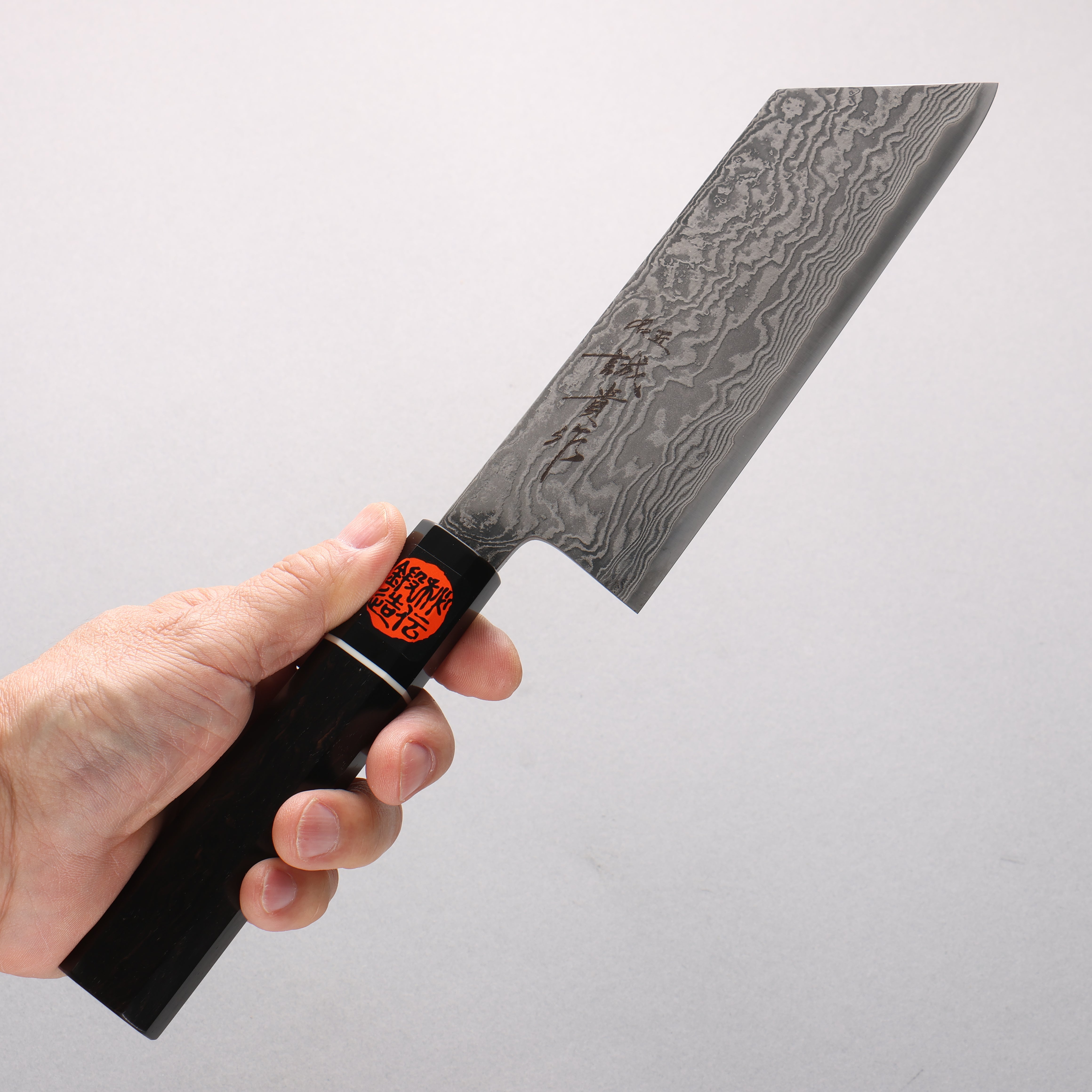 Shigeki Tanaka Habakiri SG2 Damascus Nakiri 165mm Ebony Wood & Black Water Buffalo Horn Handle - Seisuke Knife