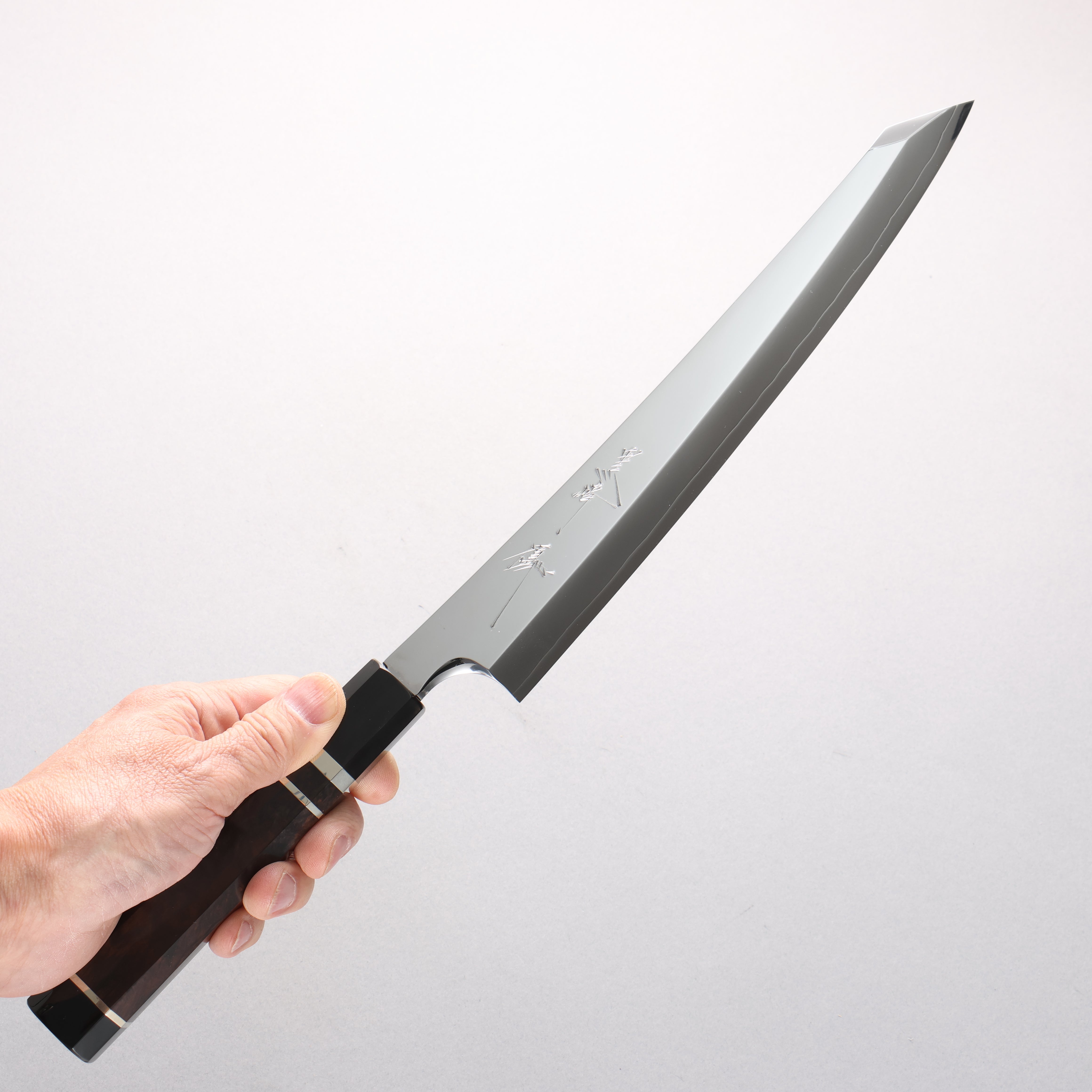 Yu Kurosaki SG2 Mirrored Finish Kiritsuke Yanagiba 240mm Ebony Wood (with 3 Silver Rings) Handle with Sheath - Seisuke Knife