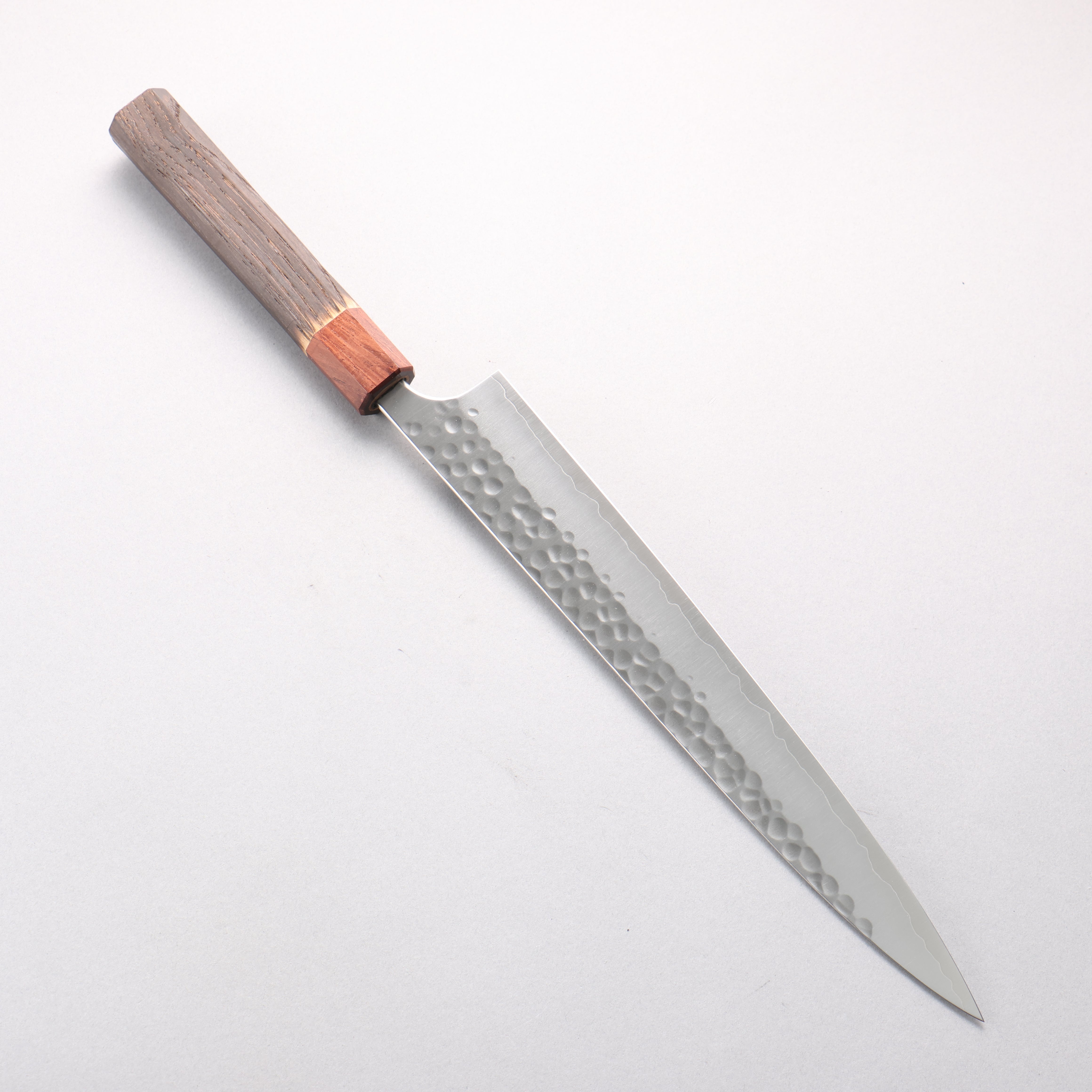 Yoshimi Kato Silver Steel No.3 Hammered(Maru) Migaki Finished Sujihiki 270mm Burnt Chestnut (ferrule: Rosewood) Handle - Seisuke Knife