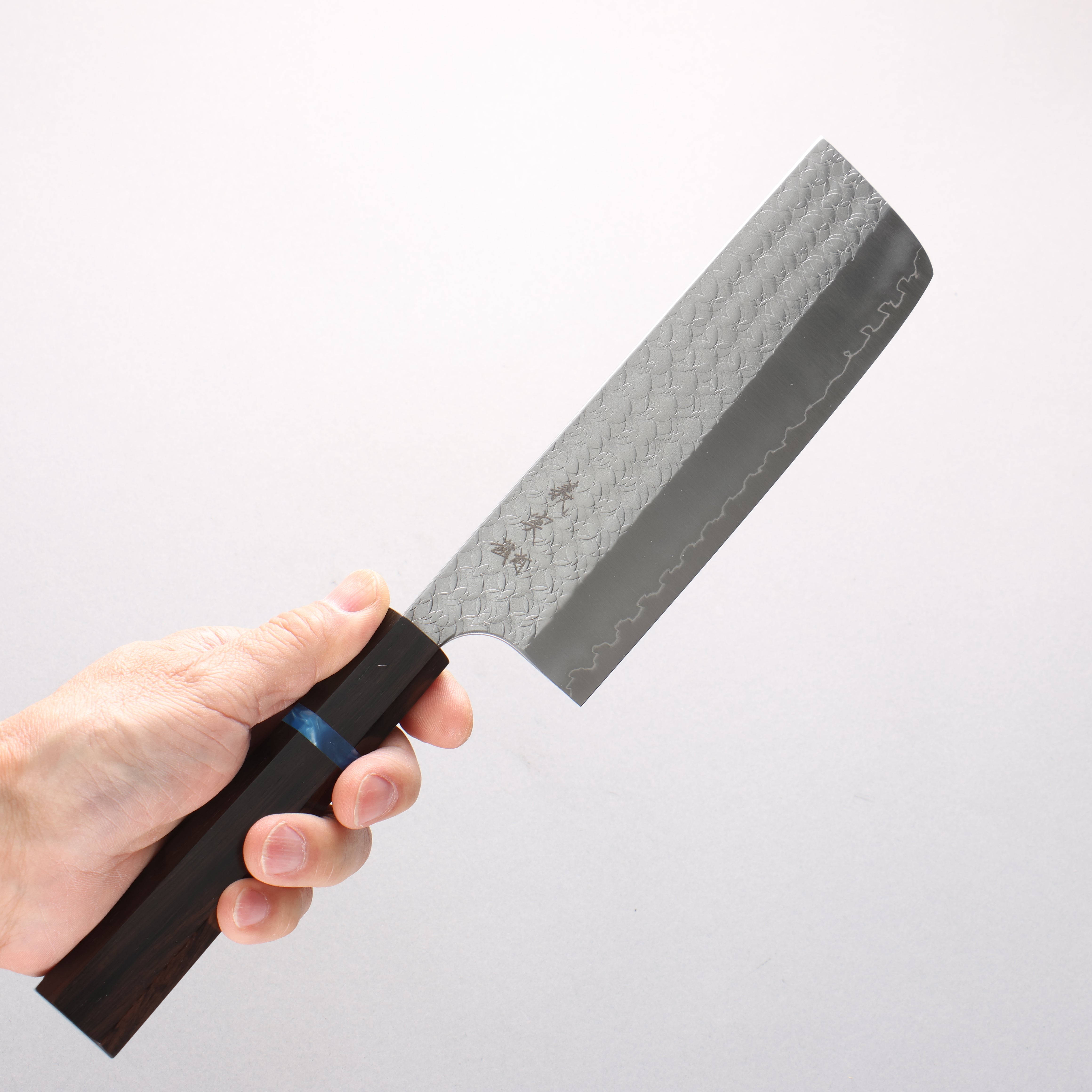 Yoshimi Kato Minamo SG2 Hammered Nakiri 165mm Ebony (Blue Ring) Handle - Seisuke Knife