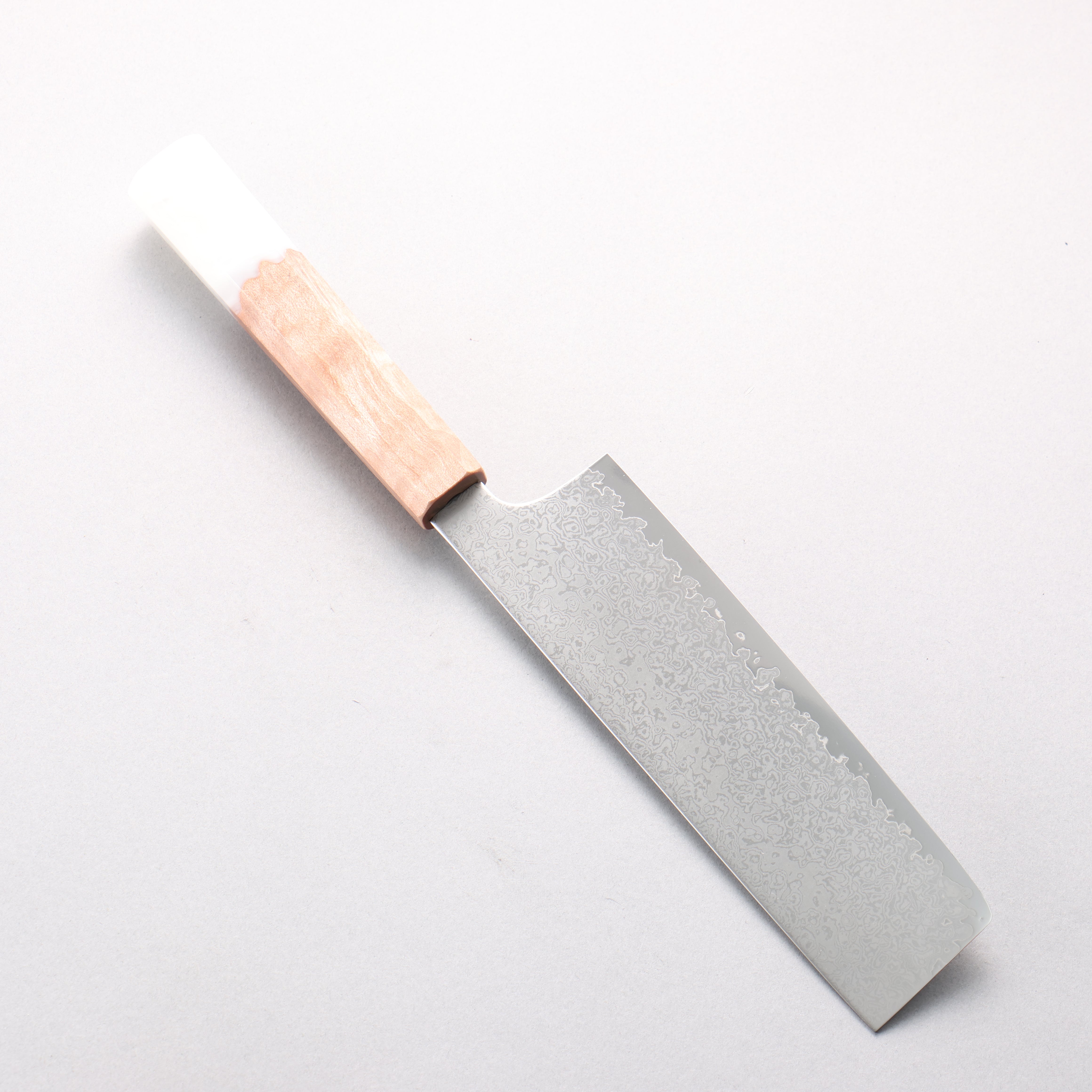 Seisuke VG10 Damascus Nakiri 165mm Maple with White Resin Handle - Seisuke Knife