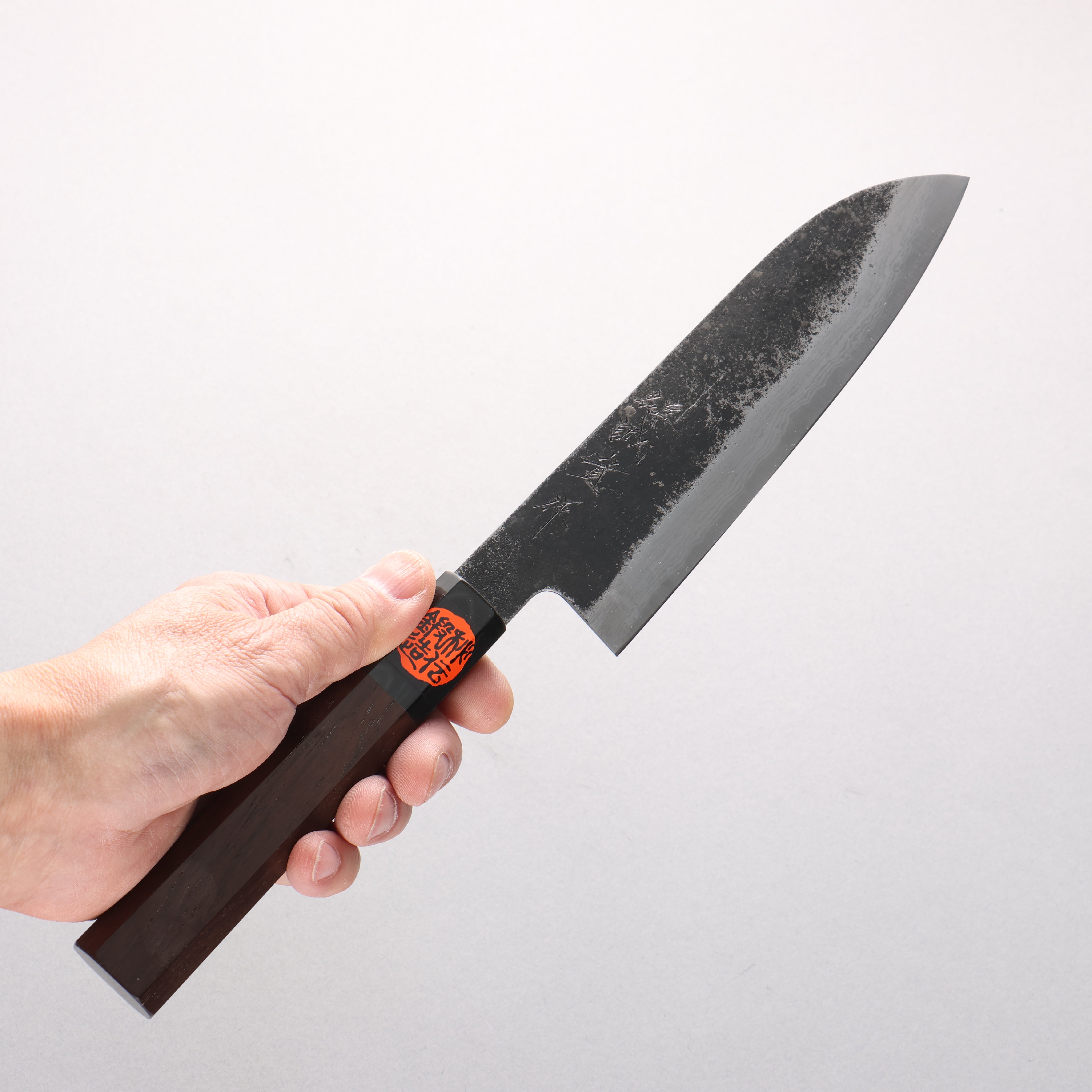Shigeki Tanaka TEKKA Blue Steel No.2 Kurouchi Damascus Santoku 170mm Walnut Handle - Seisuke Knife