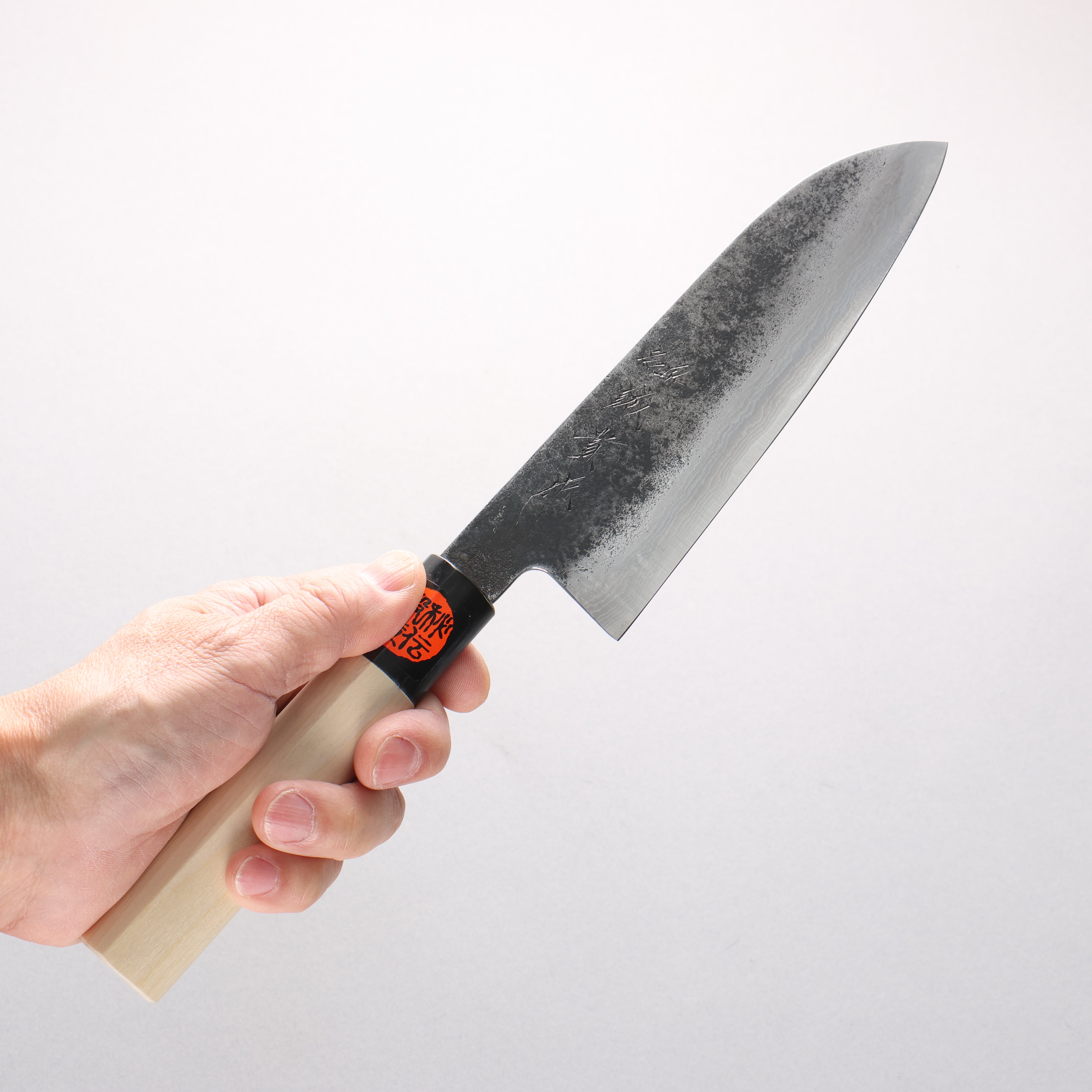 Shigeki Tanaka Blue Steel No.2 Damascus Kurouchi Santoku 170mm Magnolia Handle - Seisuke Knife