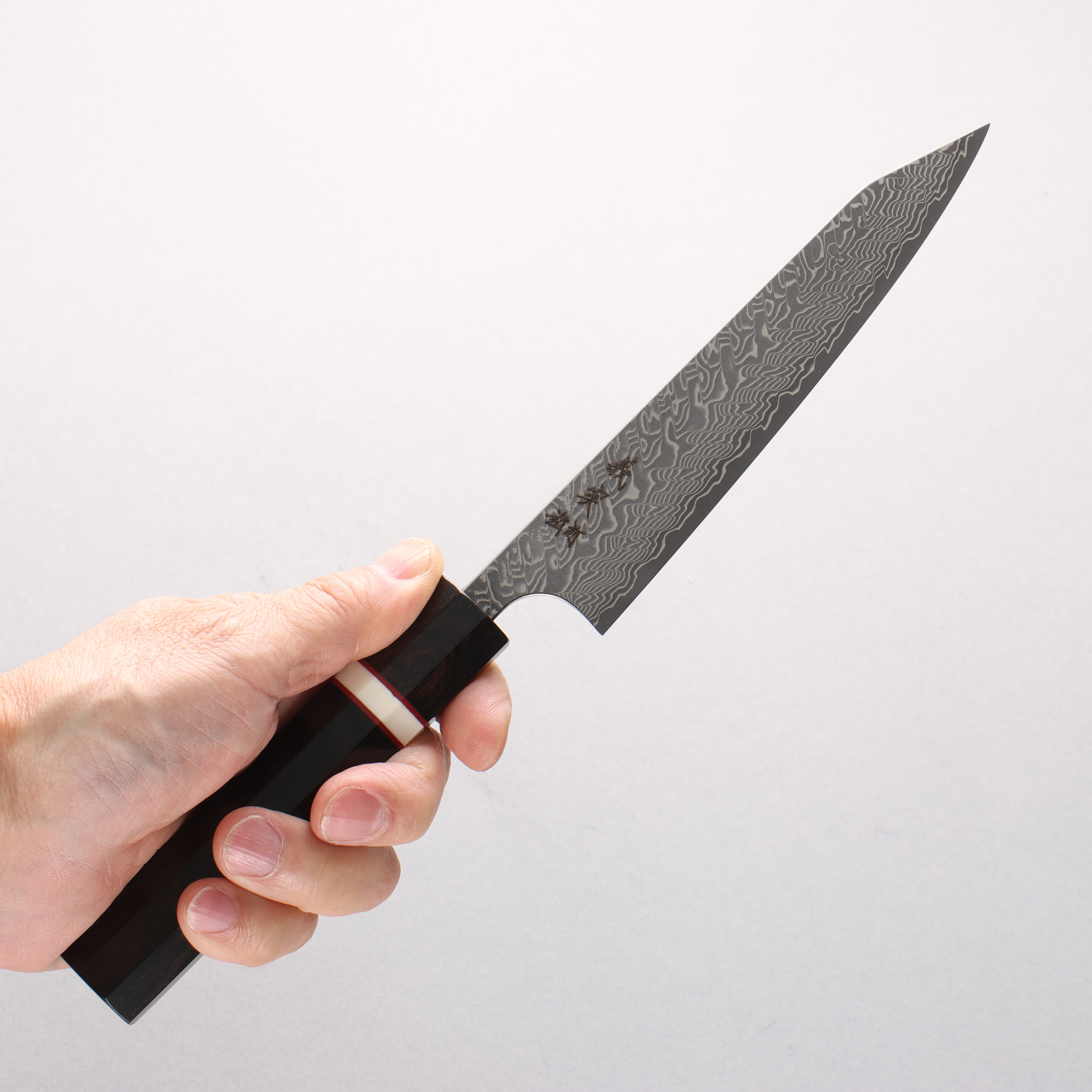 Yoshimi Kato SG2 Black Damascus Kiritsuke Petty-Utility 150mm Ebony Wood(With White Ring) Handle - Seisuke Knife