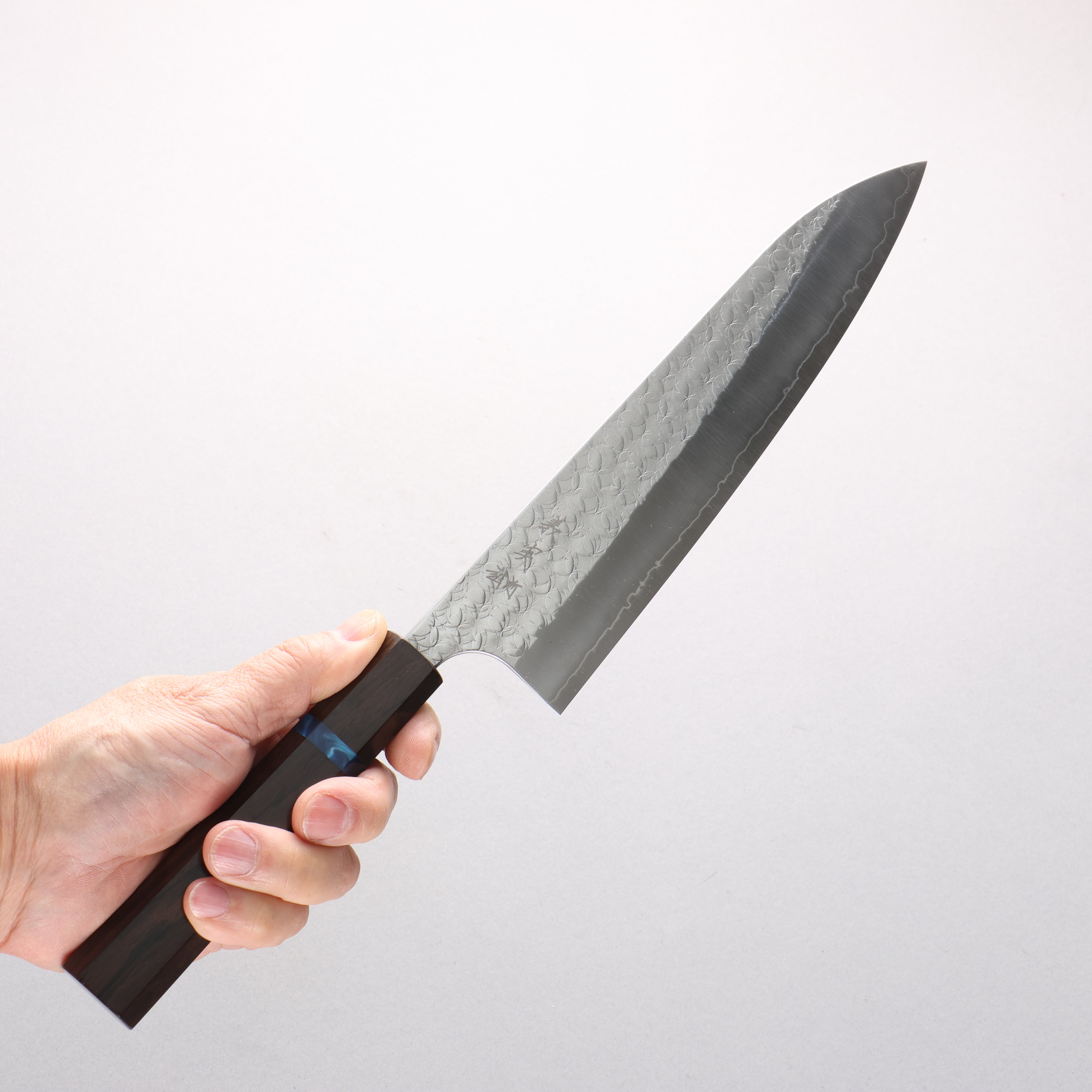 Yoshimi Kato Minamo SG2 Hammered Gyuto 210mm Ebony (Blue Ring) Handle - Seisuke Knife