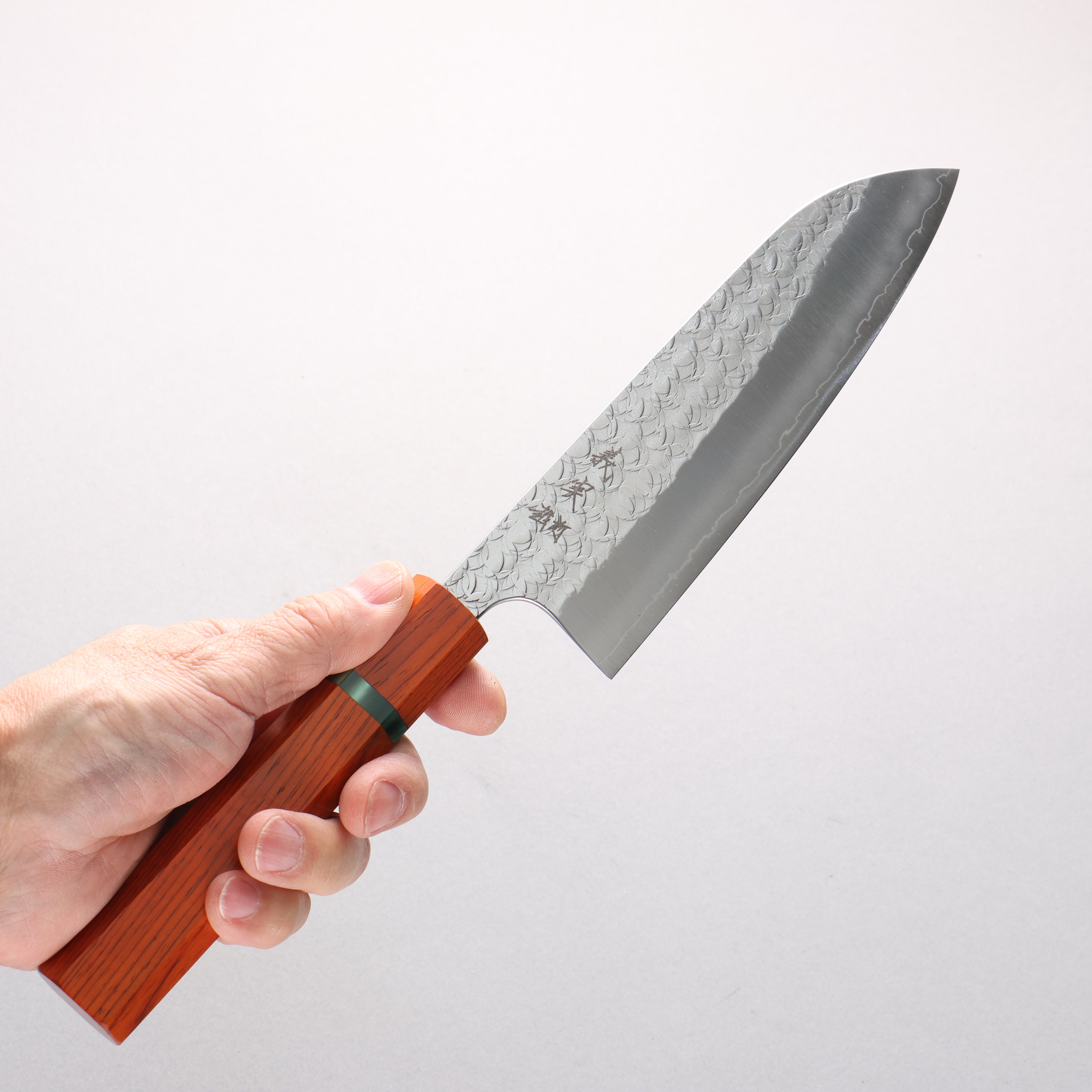 Yoshimi Kato Minamo SG2 Hammered Santoku 170mm Cocobolo (with Green Ring) Handle - Seisuke Knife