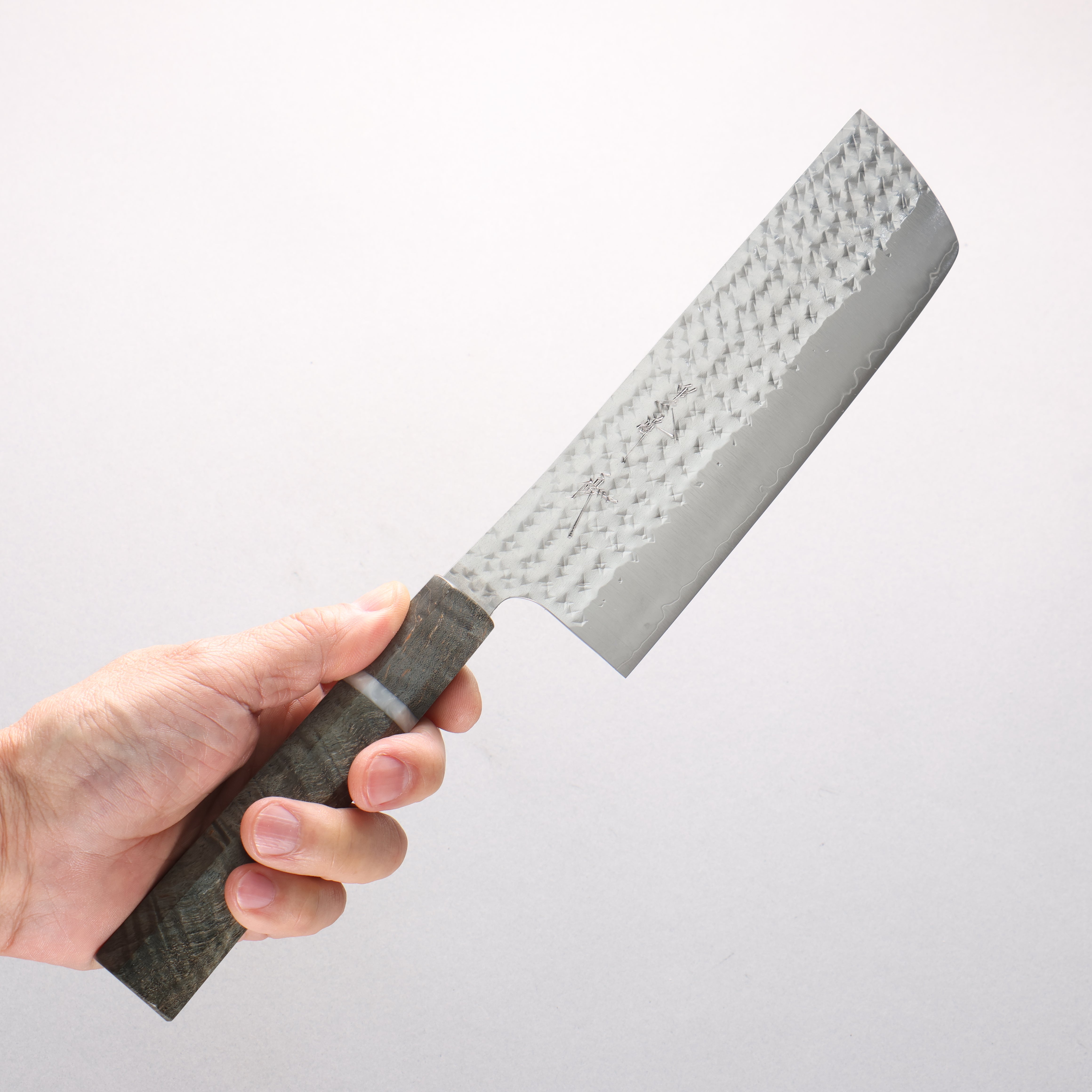 Yu Kurosaki Senko Ei SG2 Hammered Nakiri 165mm Gray Stabilized Wood (White Ring) Handle - Seisuke Knife