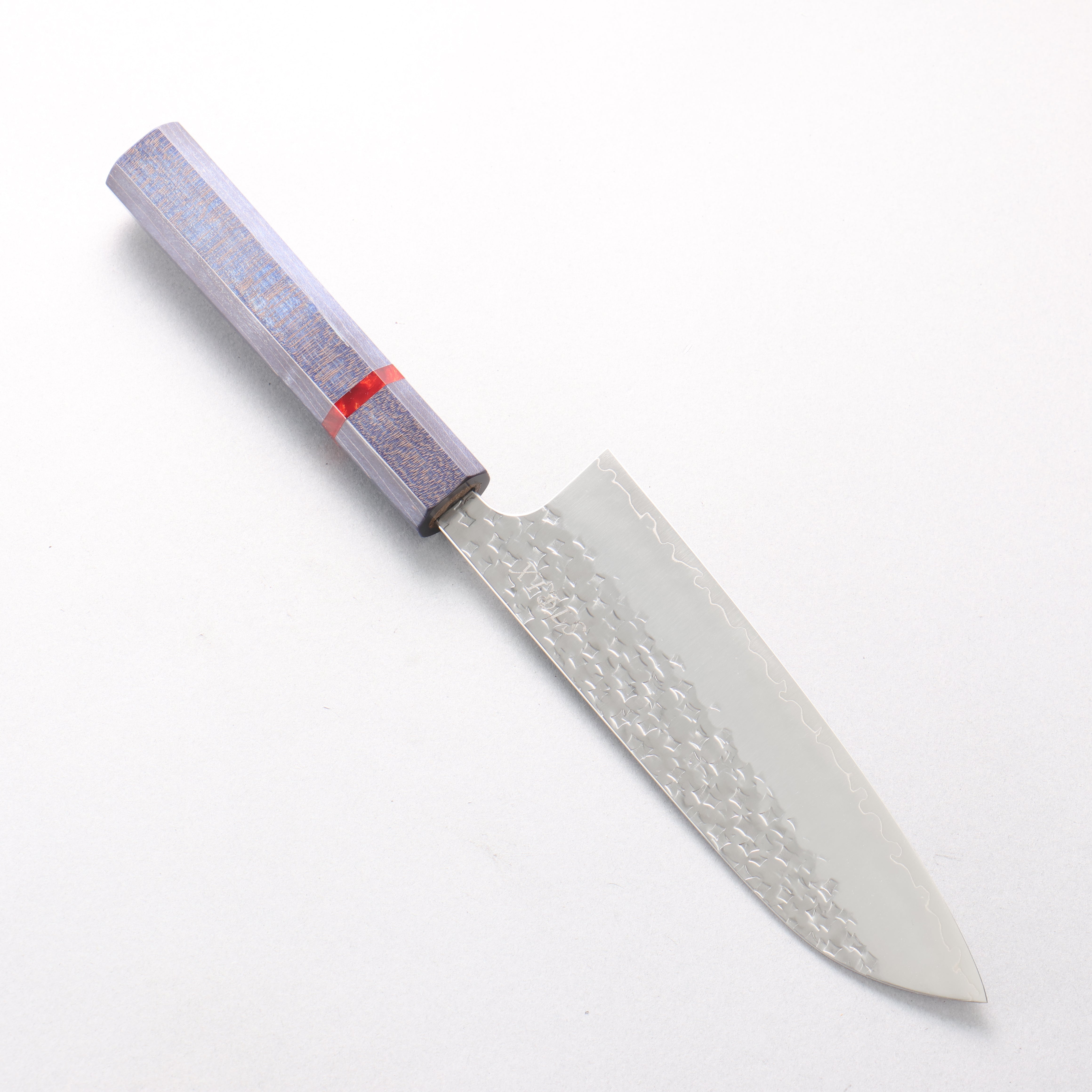 Yoshimi Kato Minamo II SPG STRIX Hammered Nakiri 170mm Blue Stabilized Wood & Red Ring Handle - Seisuke Knife