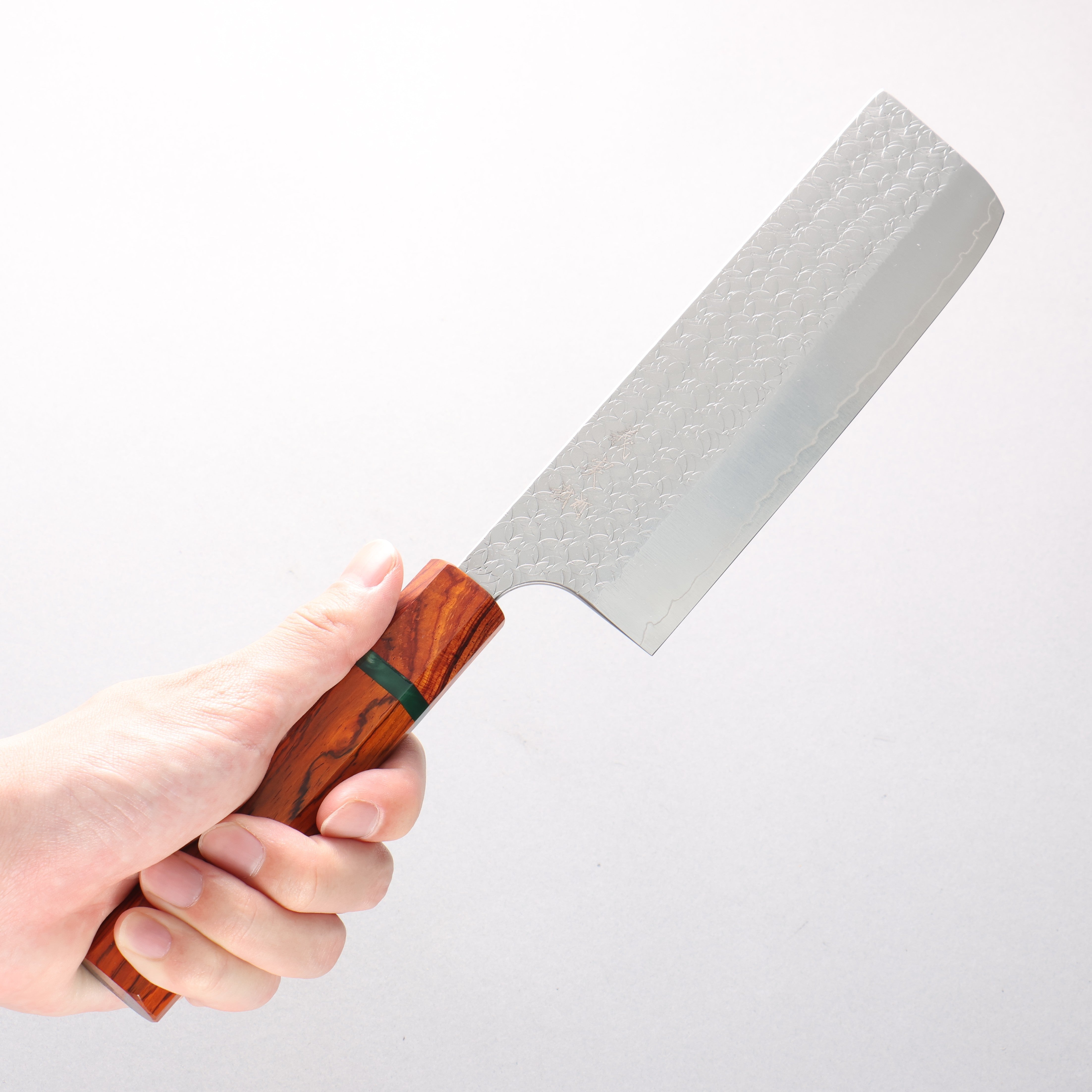 Yoshimi Kato Minamo SG2 Hammered Nakiri 165mm Cocobolo & Green Ring Handle - Seisuke Knife