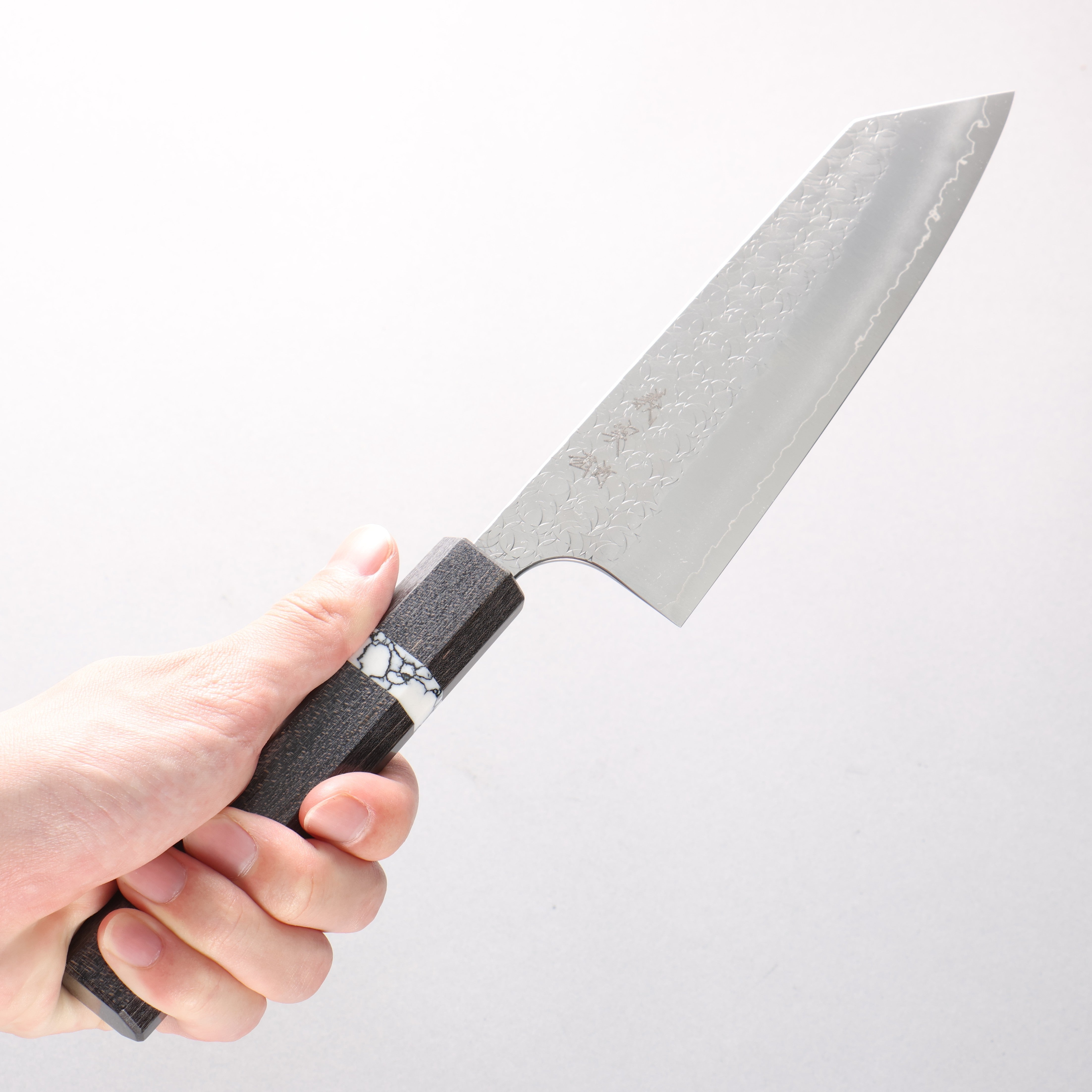 Yoshimi Kato Minamo SG2 Hammered Bunka 170mm Black Stabilized Wood & White Turquoise Ring Handle - Seisuke Knife