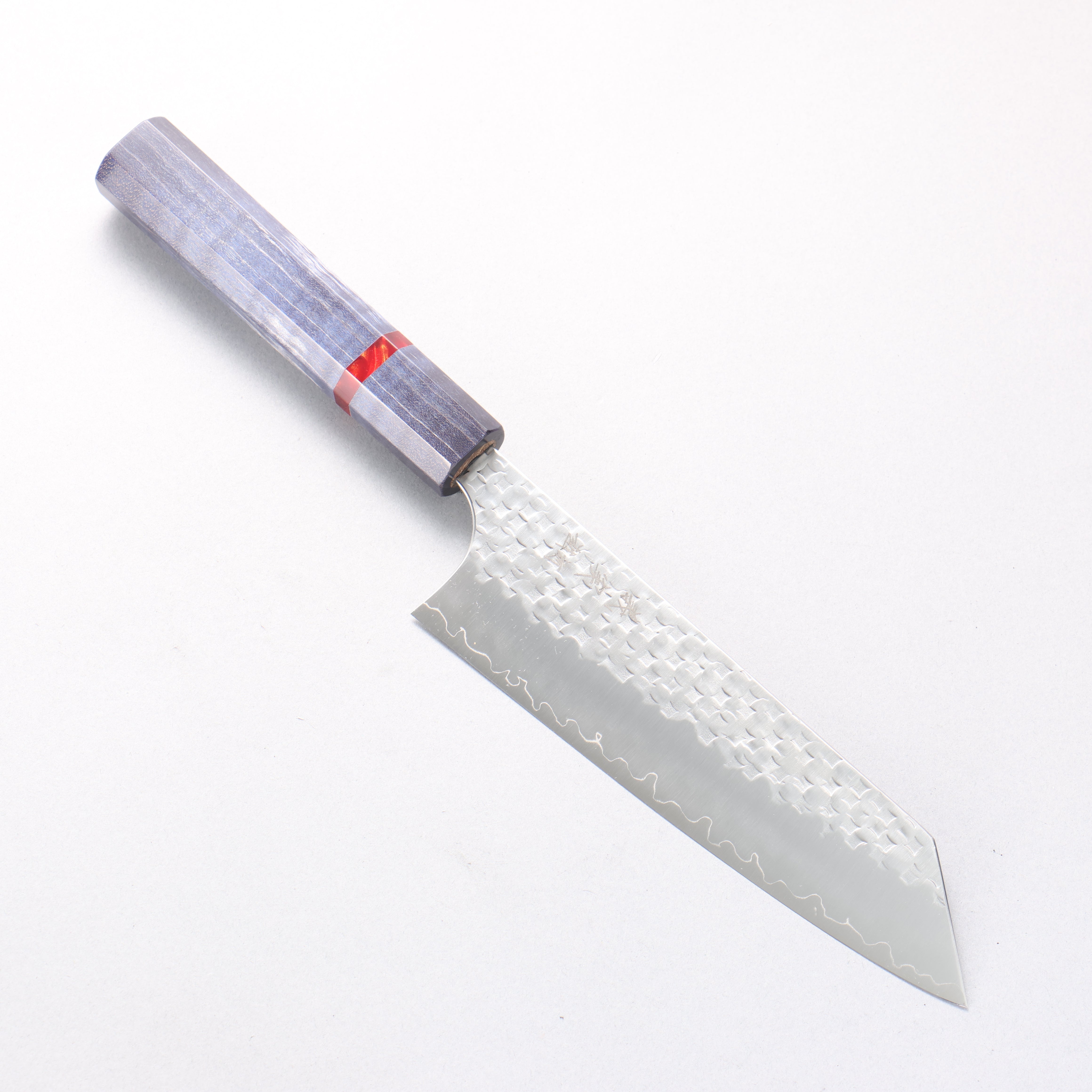 Yoshimi Kato Minamo II SPG STRIX Hammered Bunka 170mm Blue Stabilized Wood & Red Ring Handle - Seisuke Knife