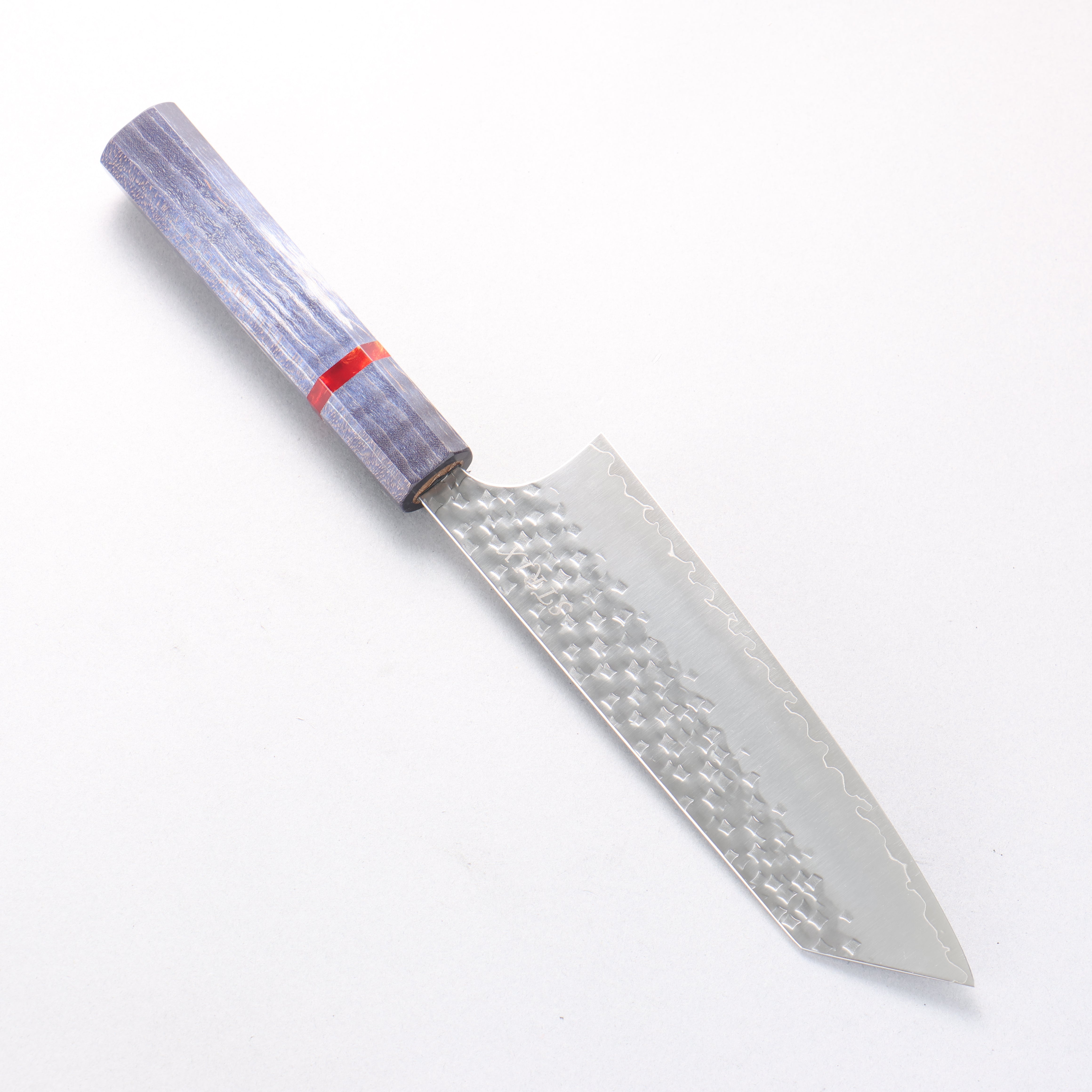 Yoshimi Kato Minamo II SPG STRIX Hammered Bunka 170mm Blue Stabilized Wood & Red Ring Handle - Seisuke Knife