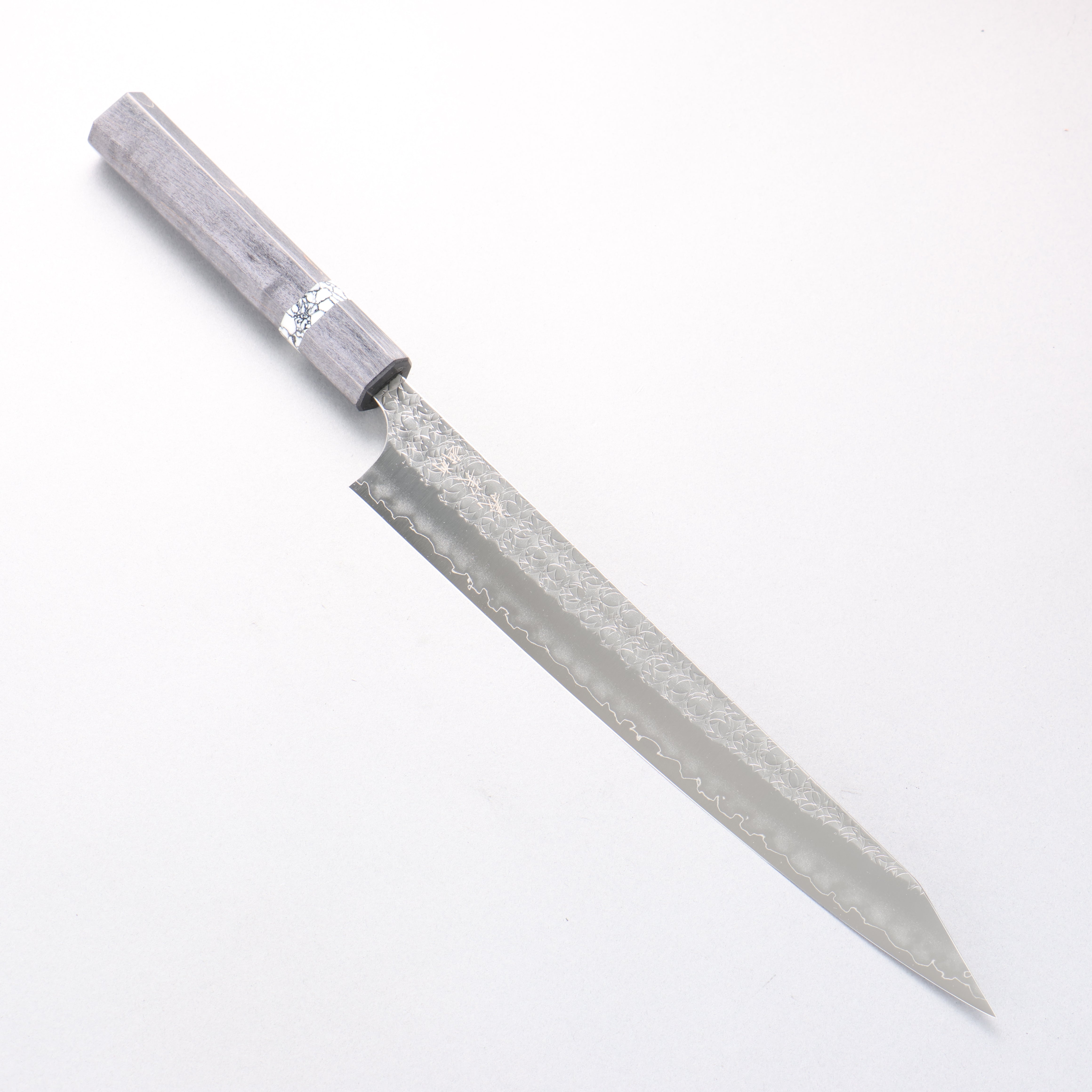 Yoshimi Kato Minamo SG2 Hammered Kiritsuke Sujihiki 270mm Black Stabilized Wood (White Turquoise Ring) Handle - Seisuke Knife
