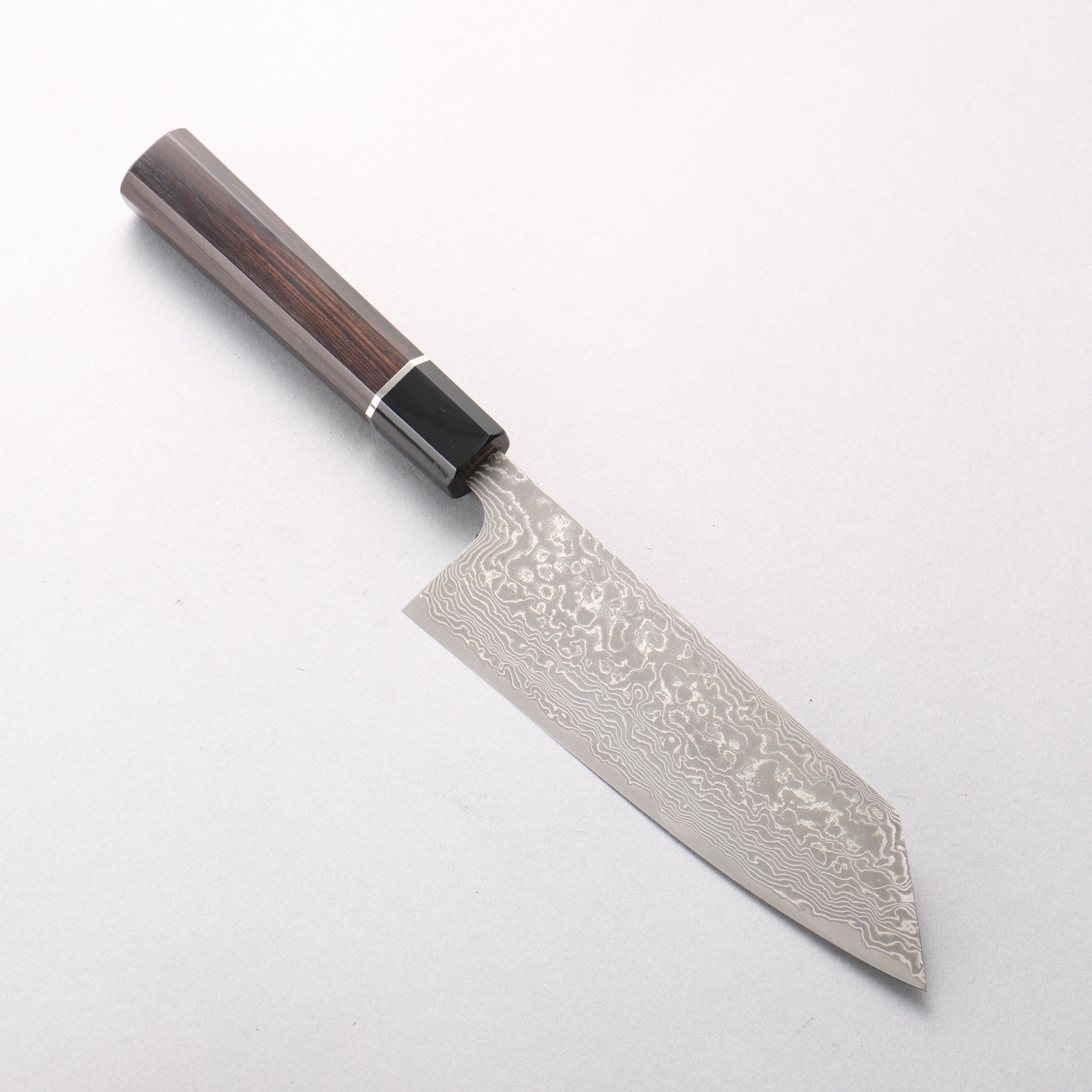 Takeshi Saji SG2 Black Damascus Santoku 180mm Ebony Wood & Silver Handle - Seisuke Knife