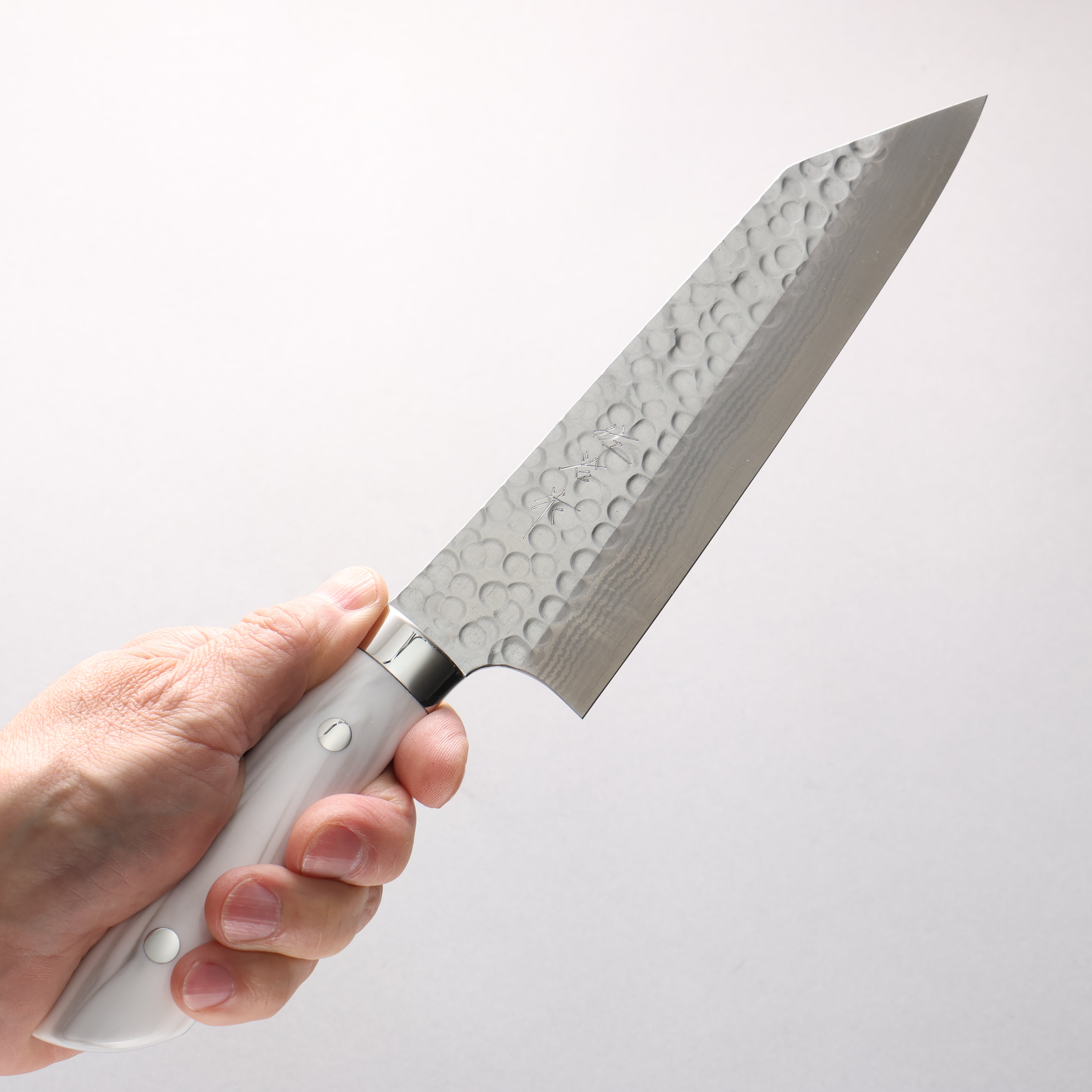 Takeshi Saji SRS13 Damascus Maru Hammered Kiritsuke Gyuto 180mm Cloud Pattern Corian Handle - Seisuke Knife