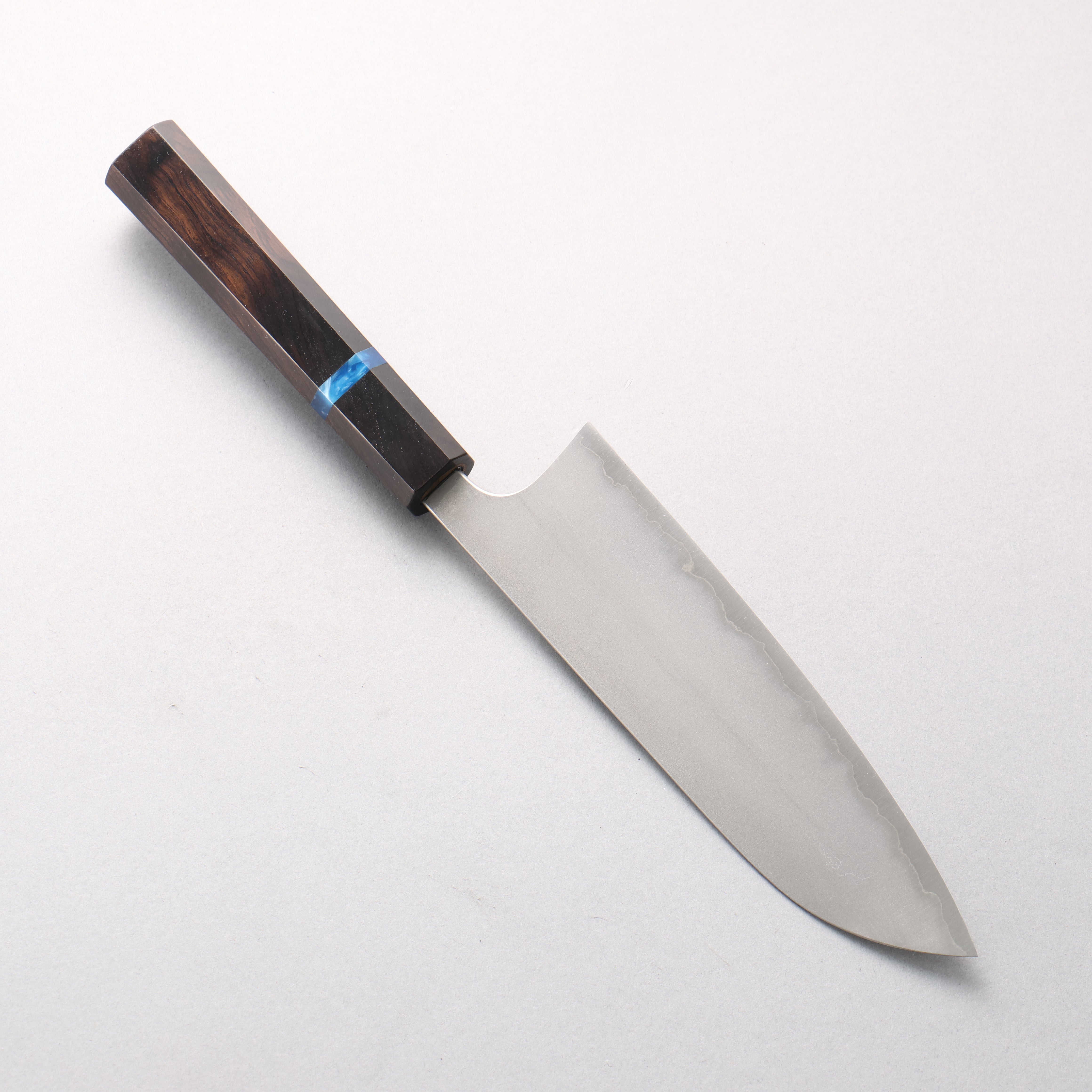 Yoshimi Kato White Steel Kasumitogi Santoku 170mm Ebony (Blue Ring) Handle