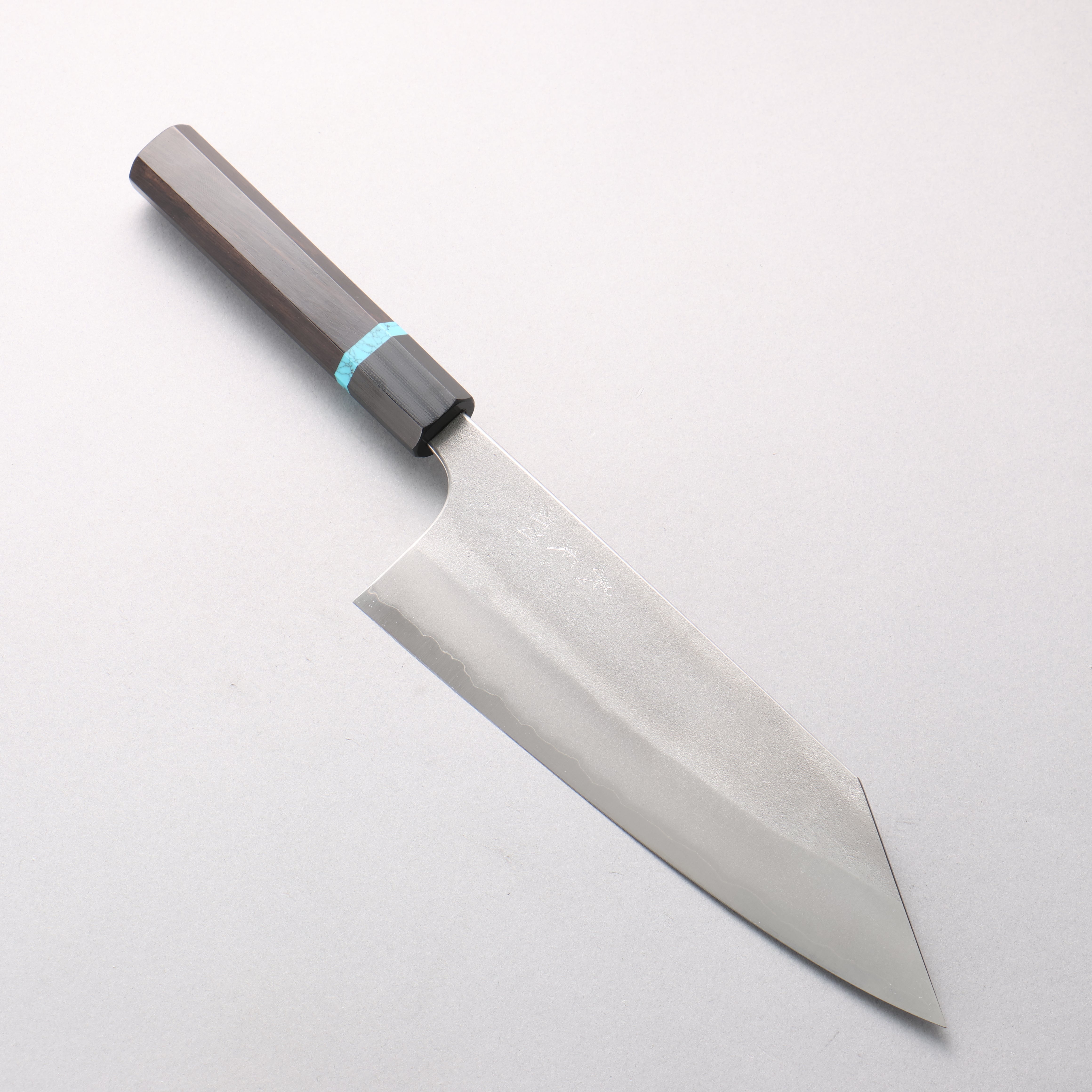 Yoshimi Kato Blue Super Nashiji Bunka (wide) 220mm African Rosewood with Blue Turquoise Ring (ferrule: G10) Handle