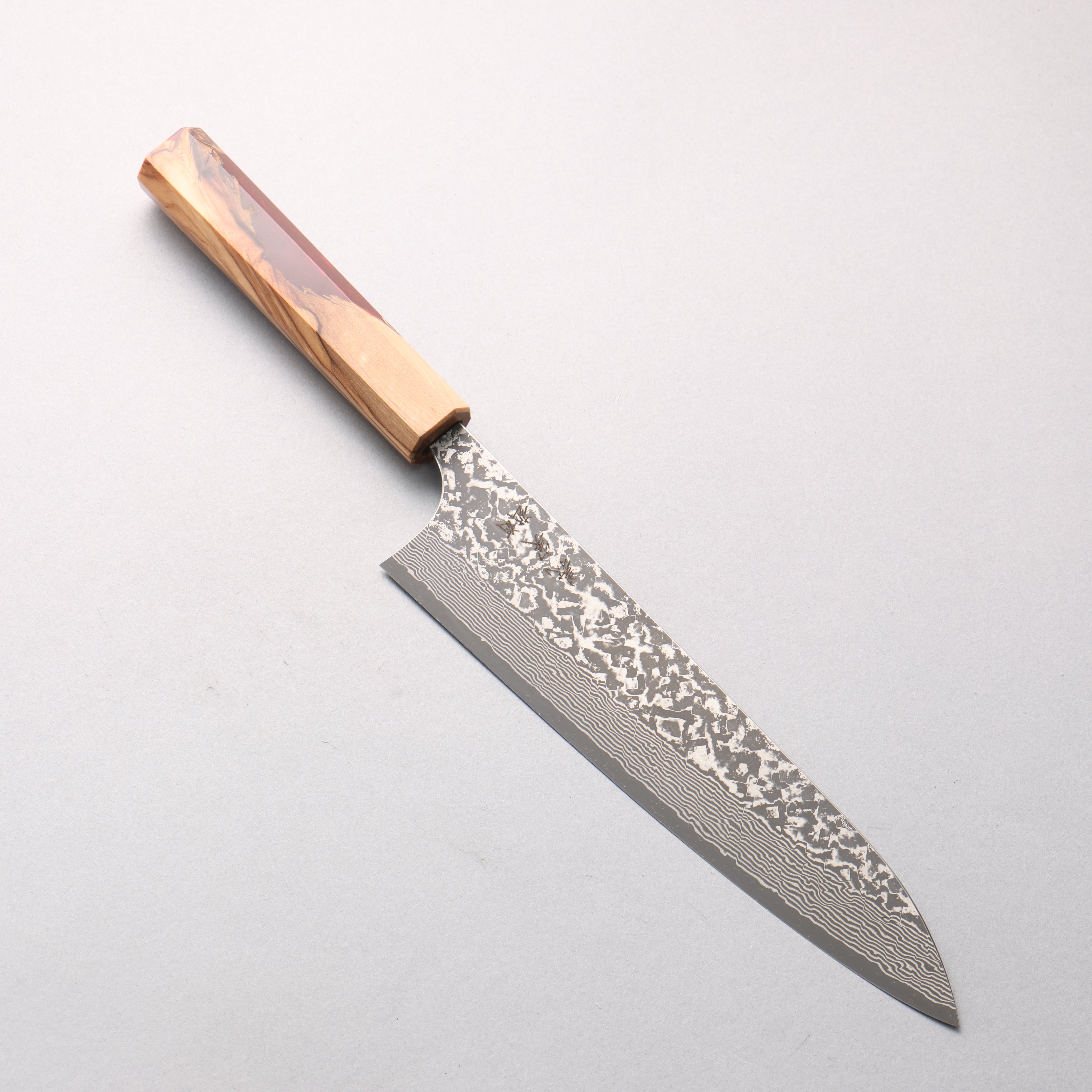 Yoshimi Kato VG10 Black Damascus Gyuto 210mm Olive Tree and Red Resin Handle