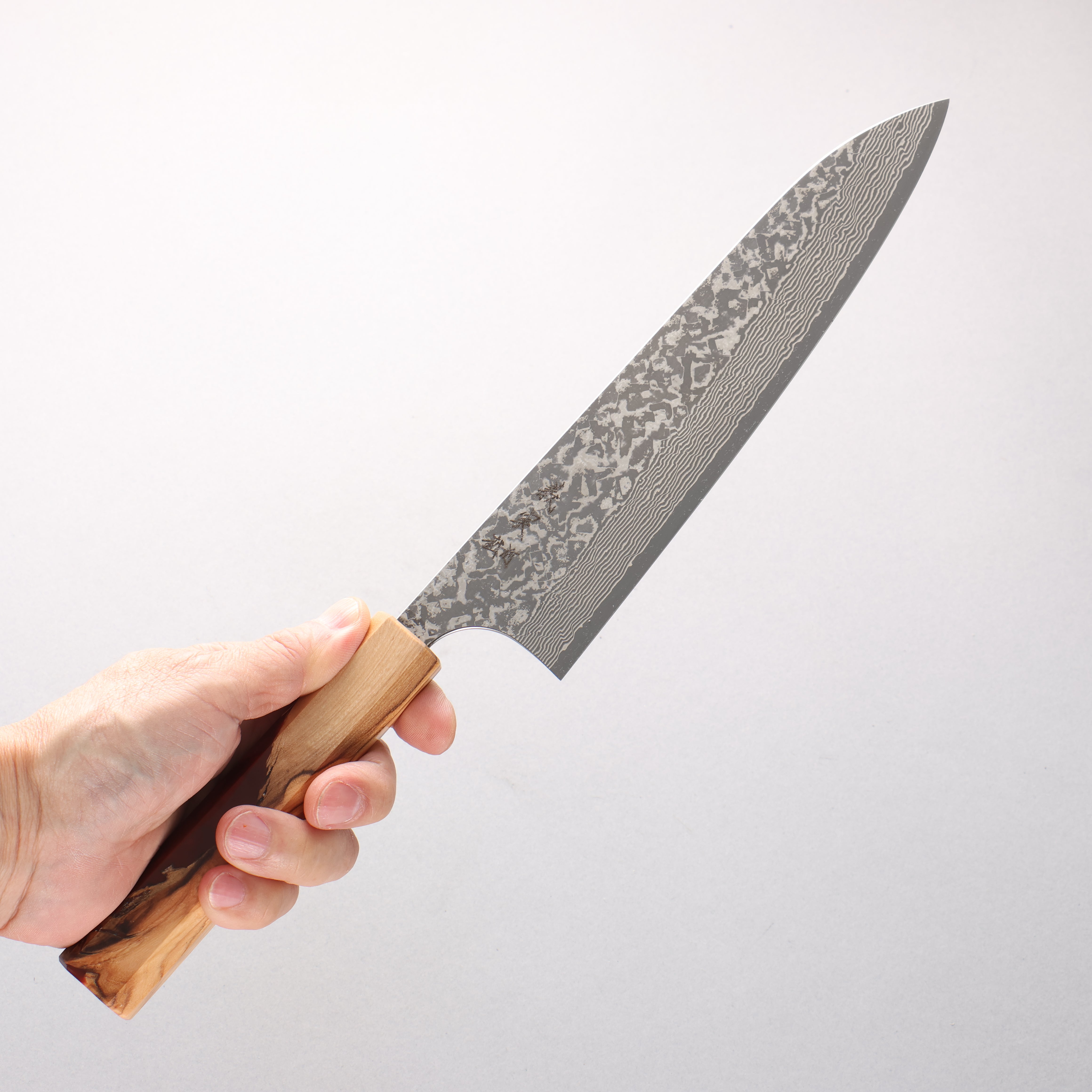 Yoshimi Kato VG10 Black Damascus Gyuto 210mm Olive Tree and Red Resin Handle