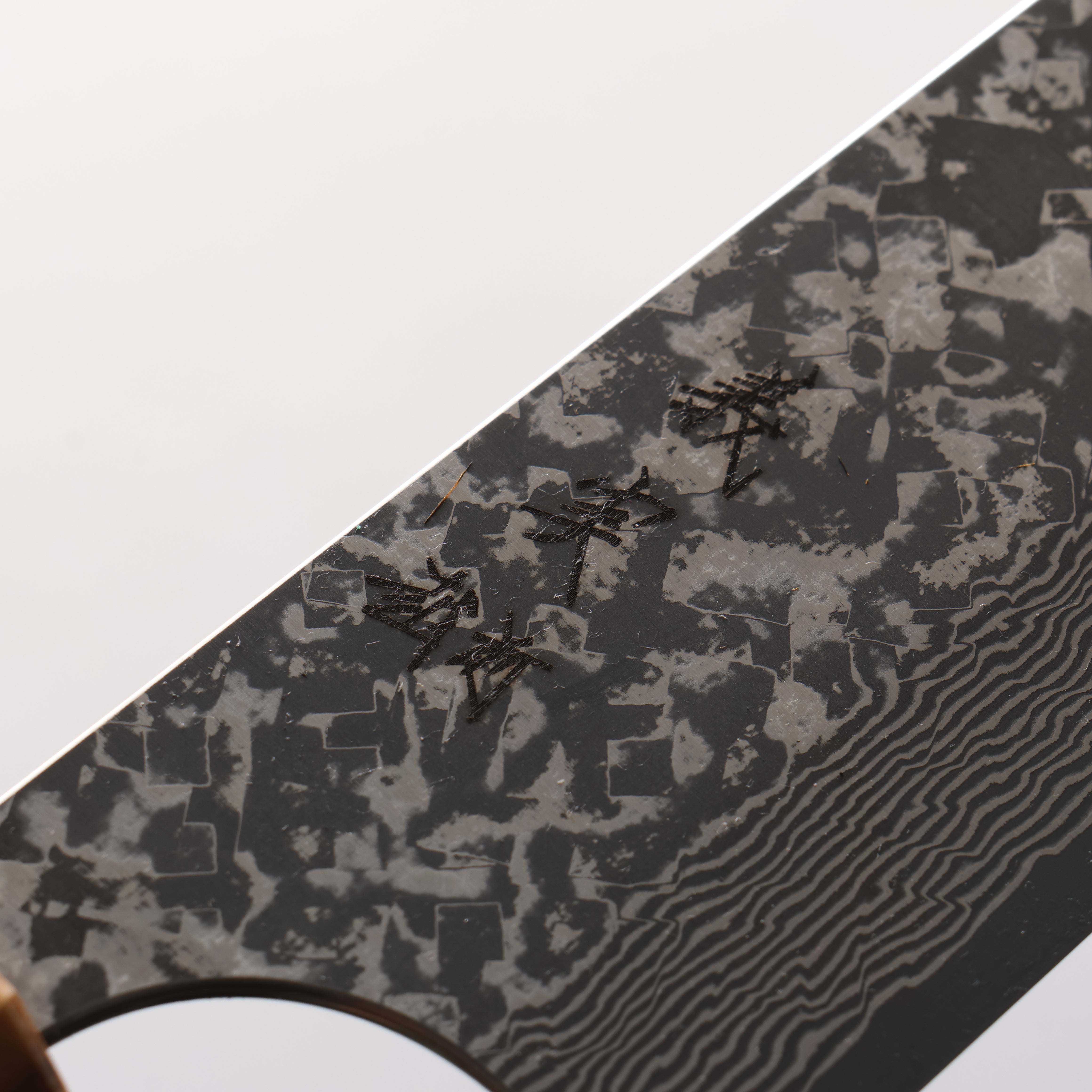 Yoshimi Kato VG10 Black Damascus Gyuto 210mm Olive Tree and Black/White Marble Resin Handle