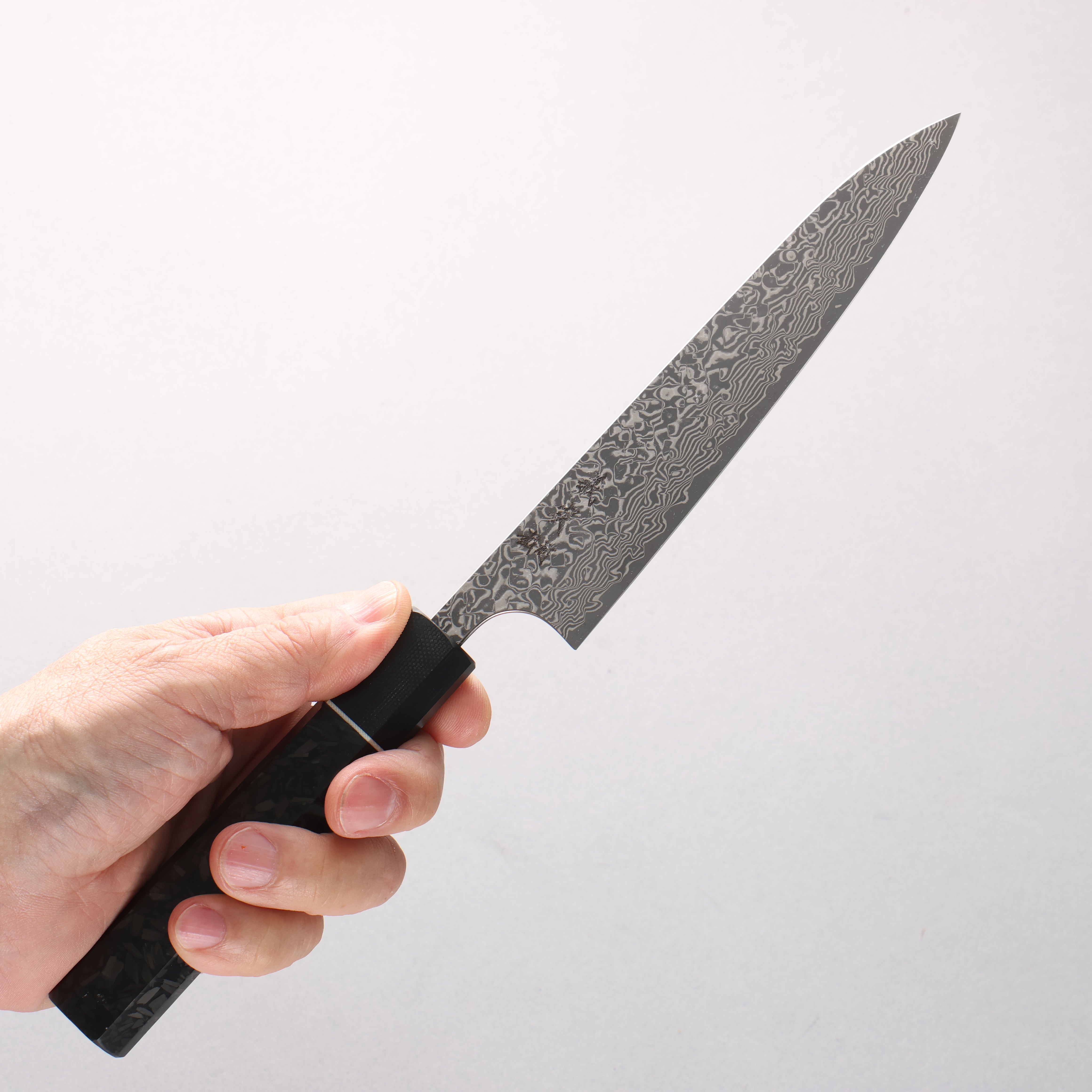 Yoshimi Kato VG10 Black Damascus Petty-Utility 150mm Carbon Fiber (ferrule: G10) Handle