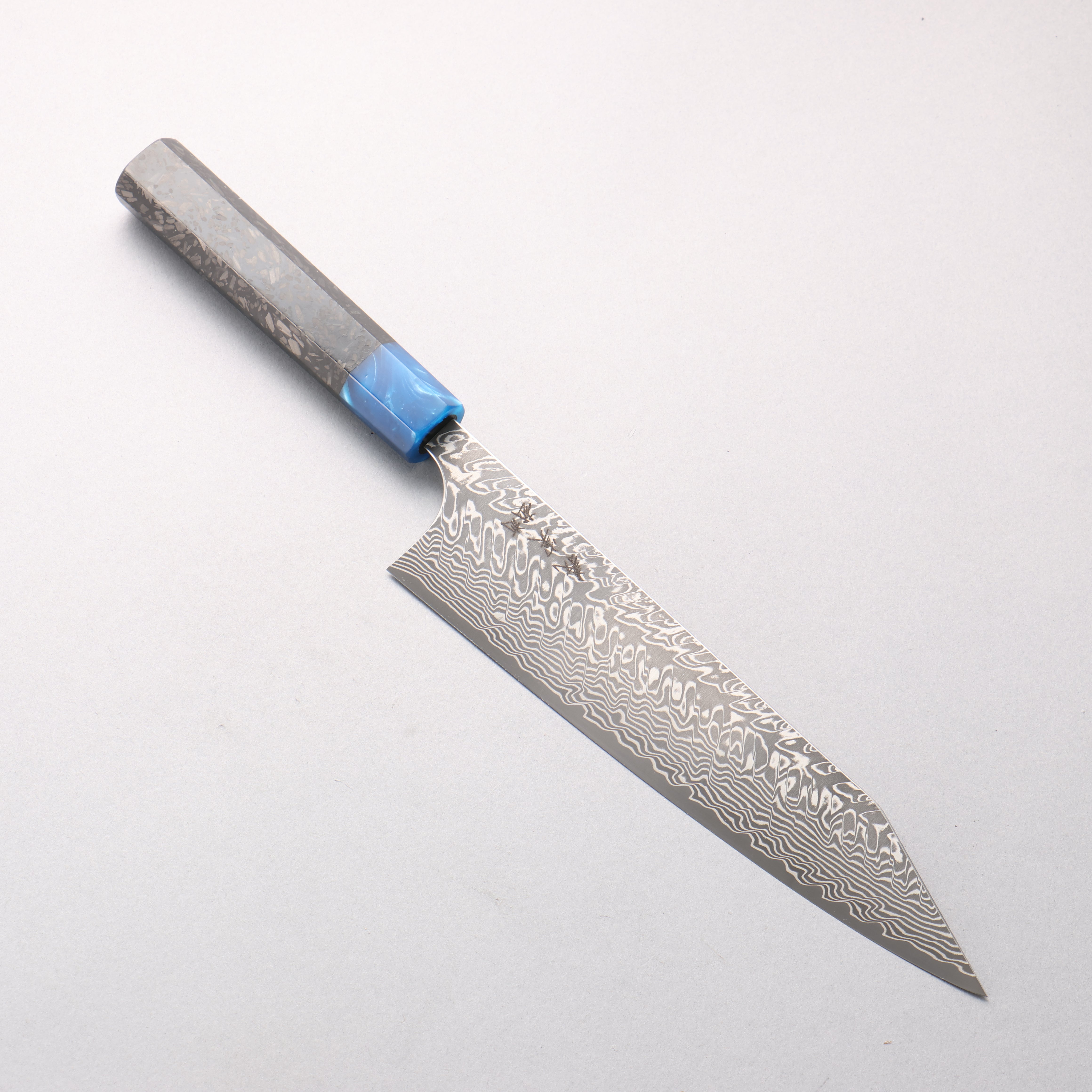 Yoshimi Kato SG2 Black Damascus Kiritsuke Gyuto 210mm Carbon Fiber (ferrule: Blue Marble Resin) Handle