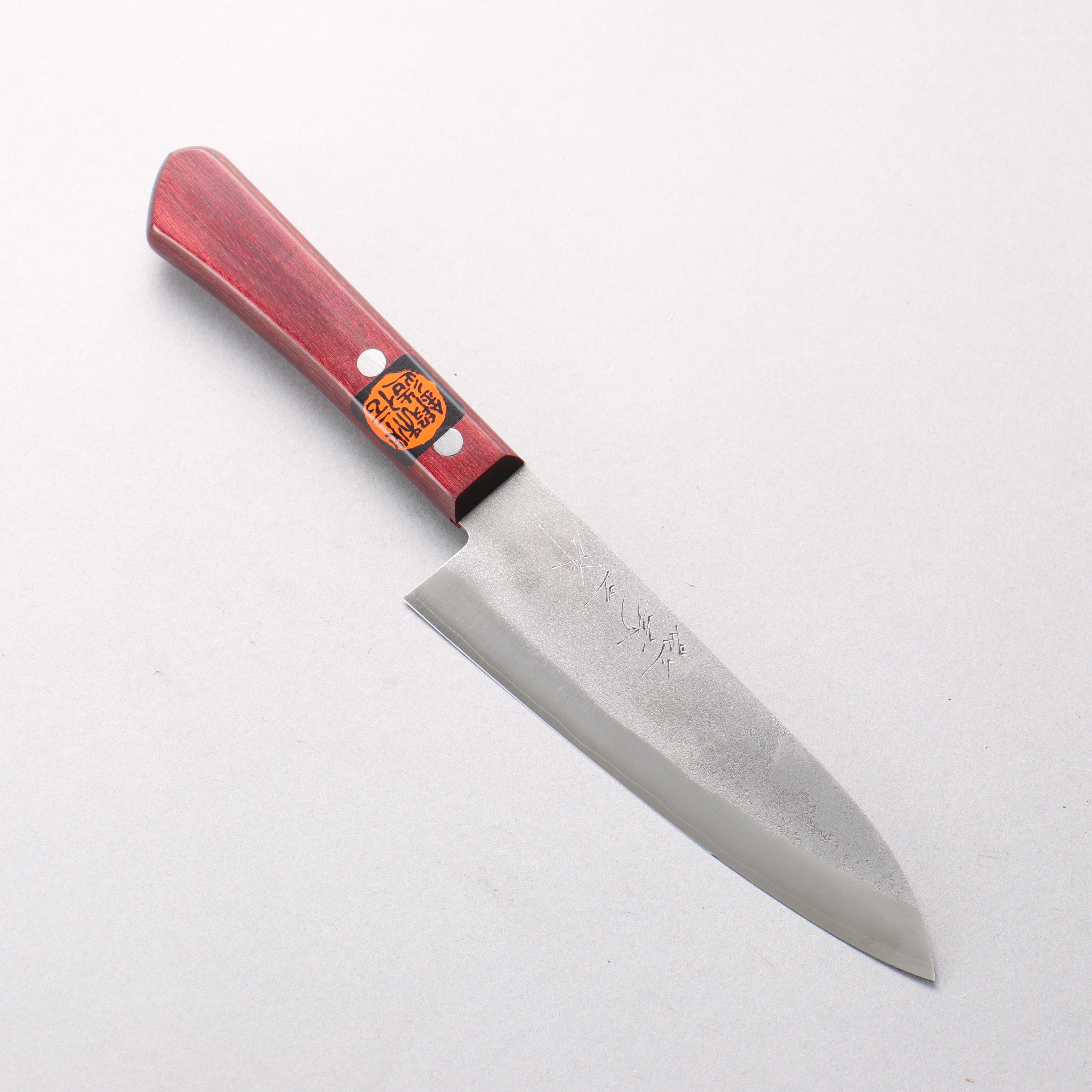 Shigeki Tanaka Silver Steel No.3 Nashiji Small Santoku 150mm Red Pakkawood Handle - Seisuke Knife
