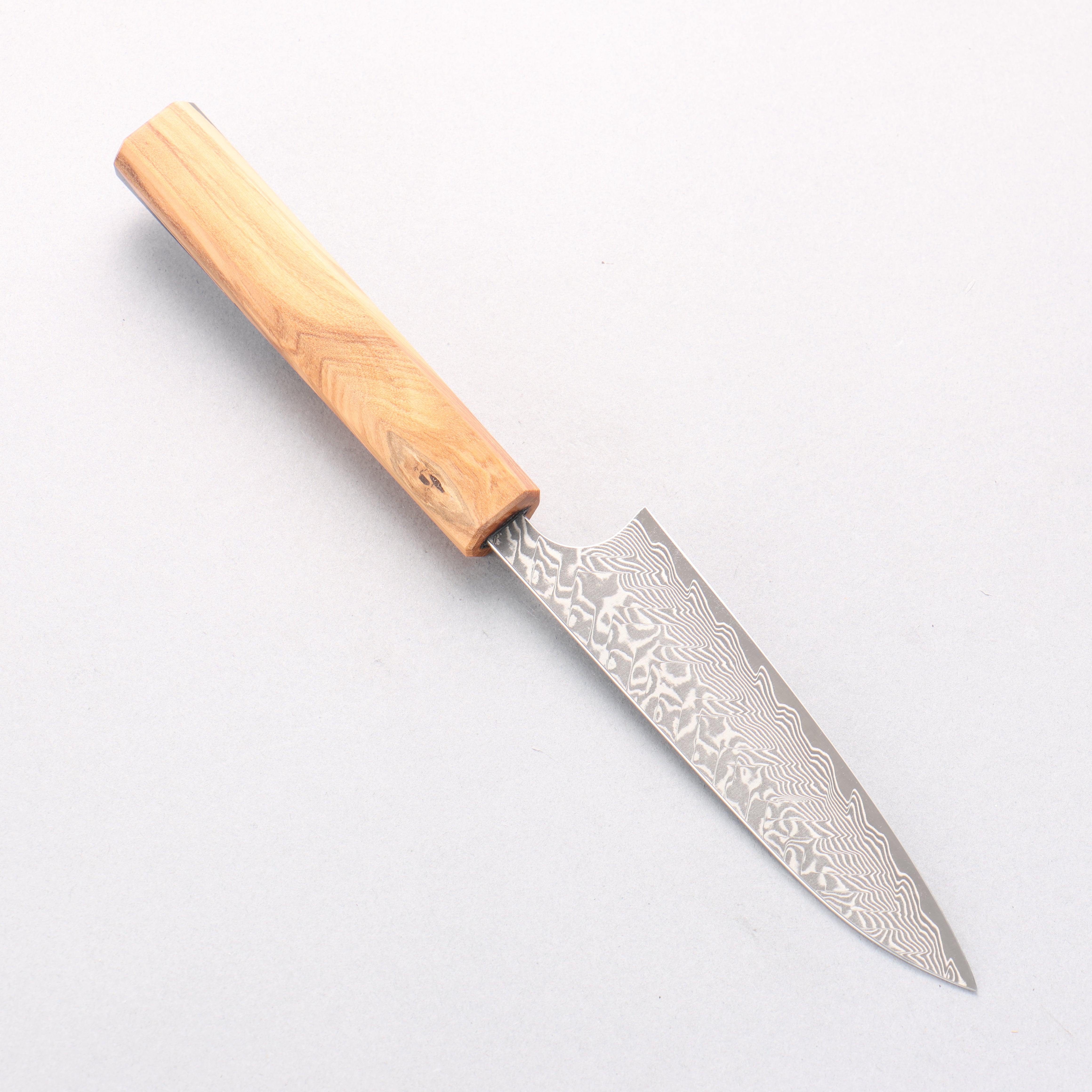 Yoshimi Kato SG2 Black Damascus Petty-Utility 120mm Olive Tree and Black/White Marble Resin Handle - Seisuke Knife