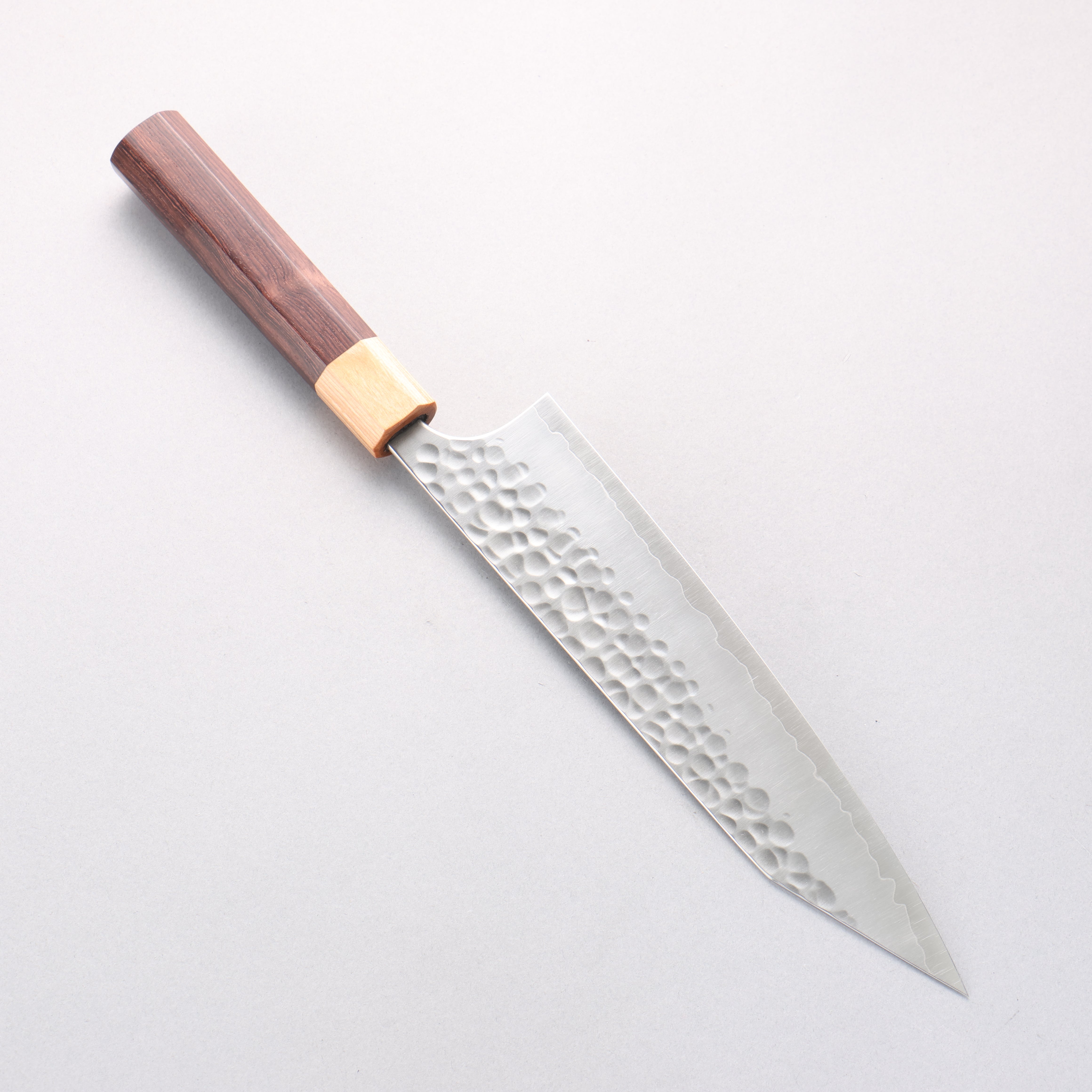 Yoshimi Kato Silver Steel No.3 Hammered(Maru) Migaki Finished Kiritsuke Gyuto 210mm Honduras (ferrule: White Pakka wood) Handle - Seisuke Knife