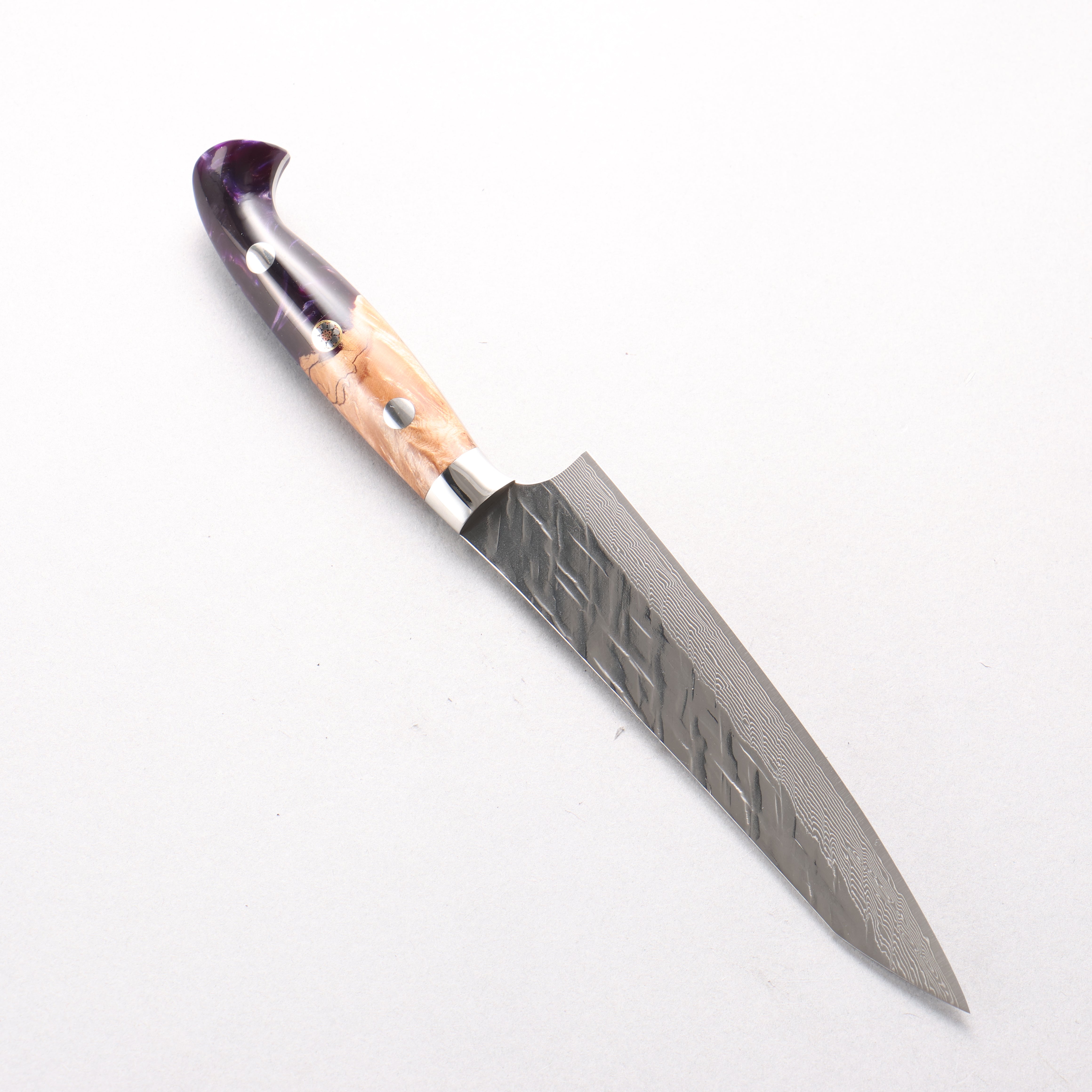 Yu Kurosaki Raijin V-Toku2 Hammered Damascus Petty-Utility 150mm Olive Tree and Purple Resin Handle