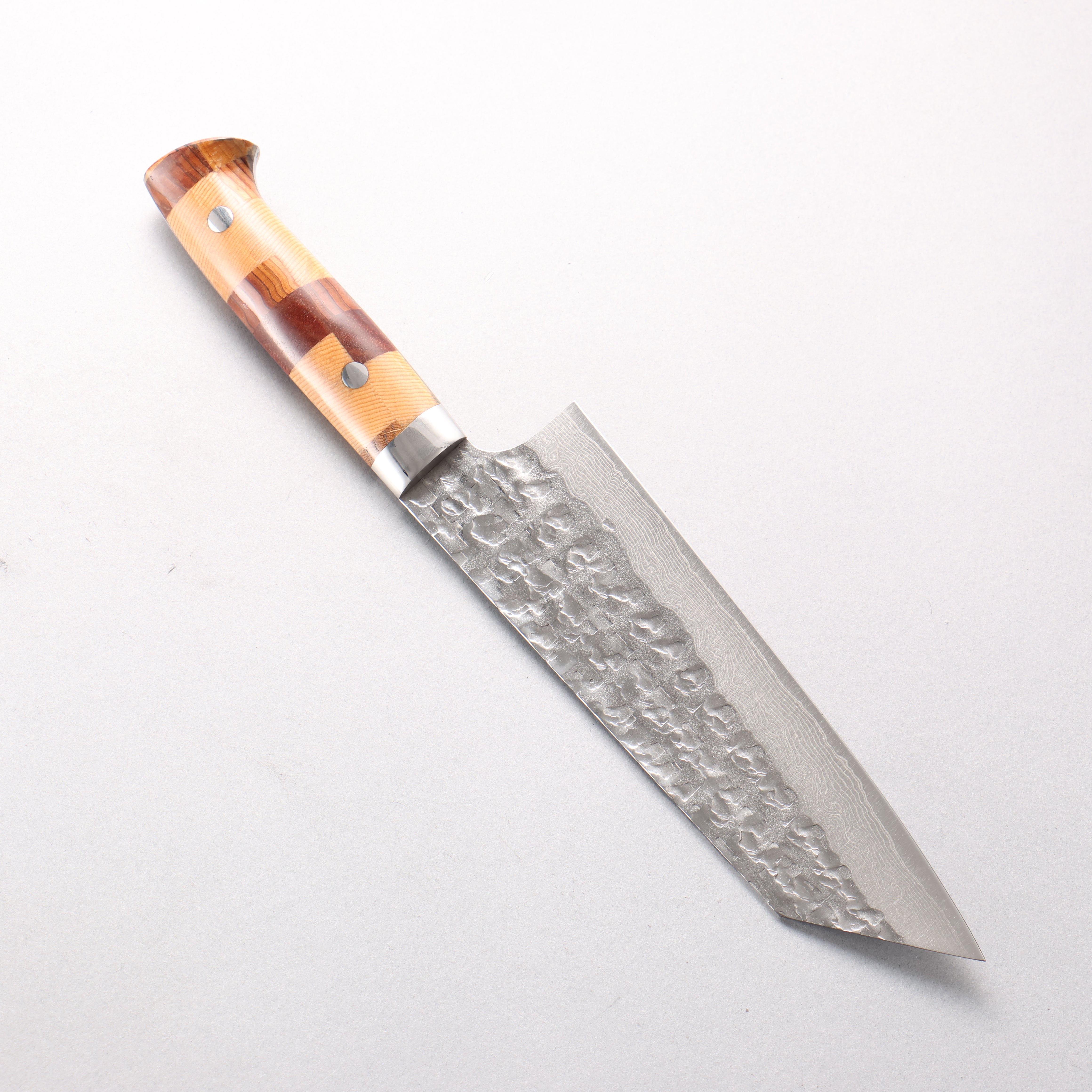 Takeshi Saji VG10 Hammered Damascus Cross Bunka 180mm Kumiko (Wood Mosaic) Handle - Seisuke Knife