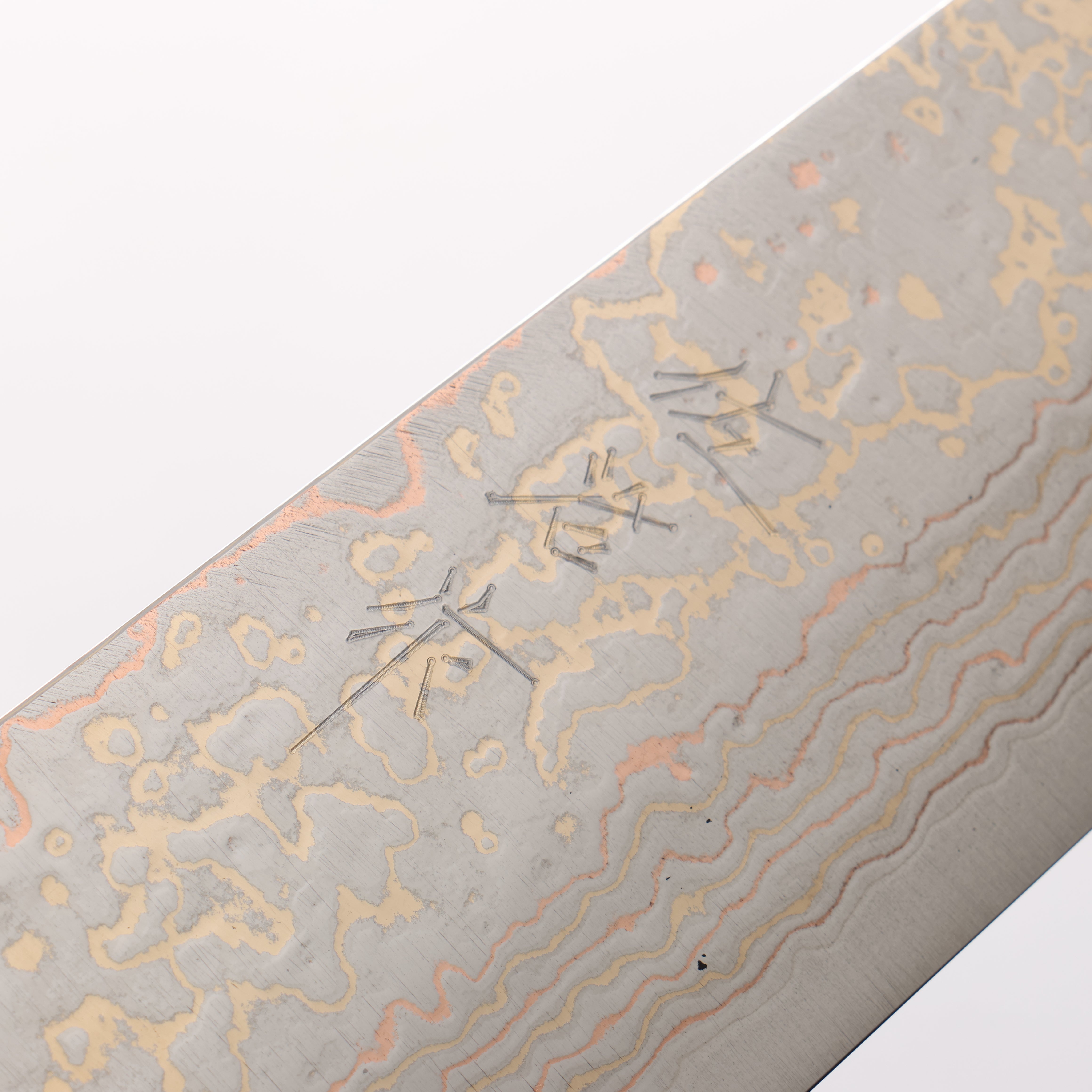 Takeshi Saji VG10w Colored Damascus Migaki Finished Gyuto 210mm Kumiko (Wood Mosaic) Handle - Seisuke Knife