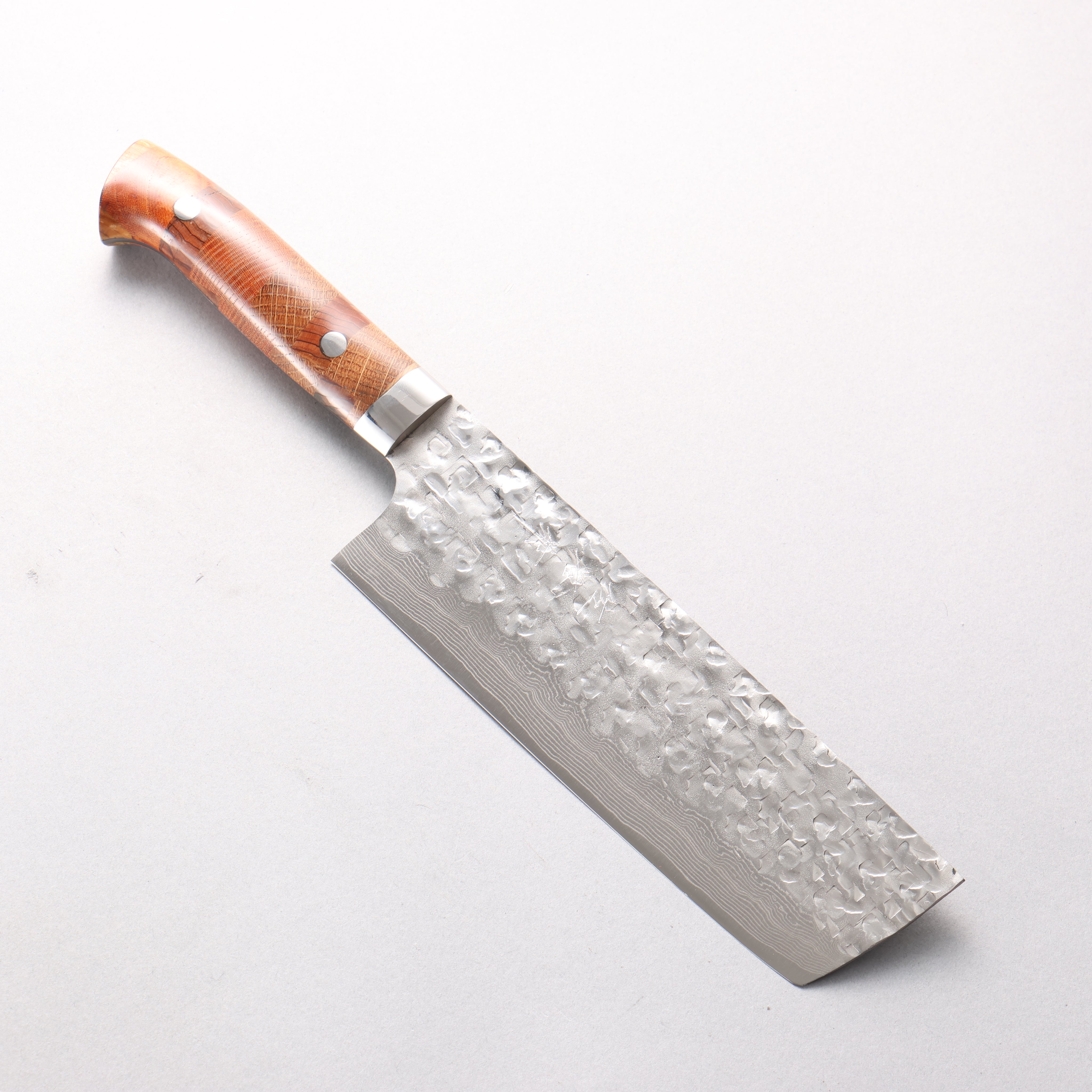 Takeshi Saji VG10 Hammered Damascus Cross Nakiri 165mm Kumiko (Wood Mosaic) Handle - Seisuke Knife