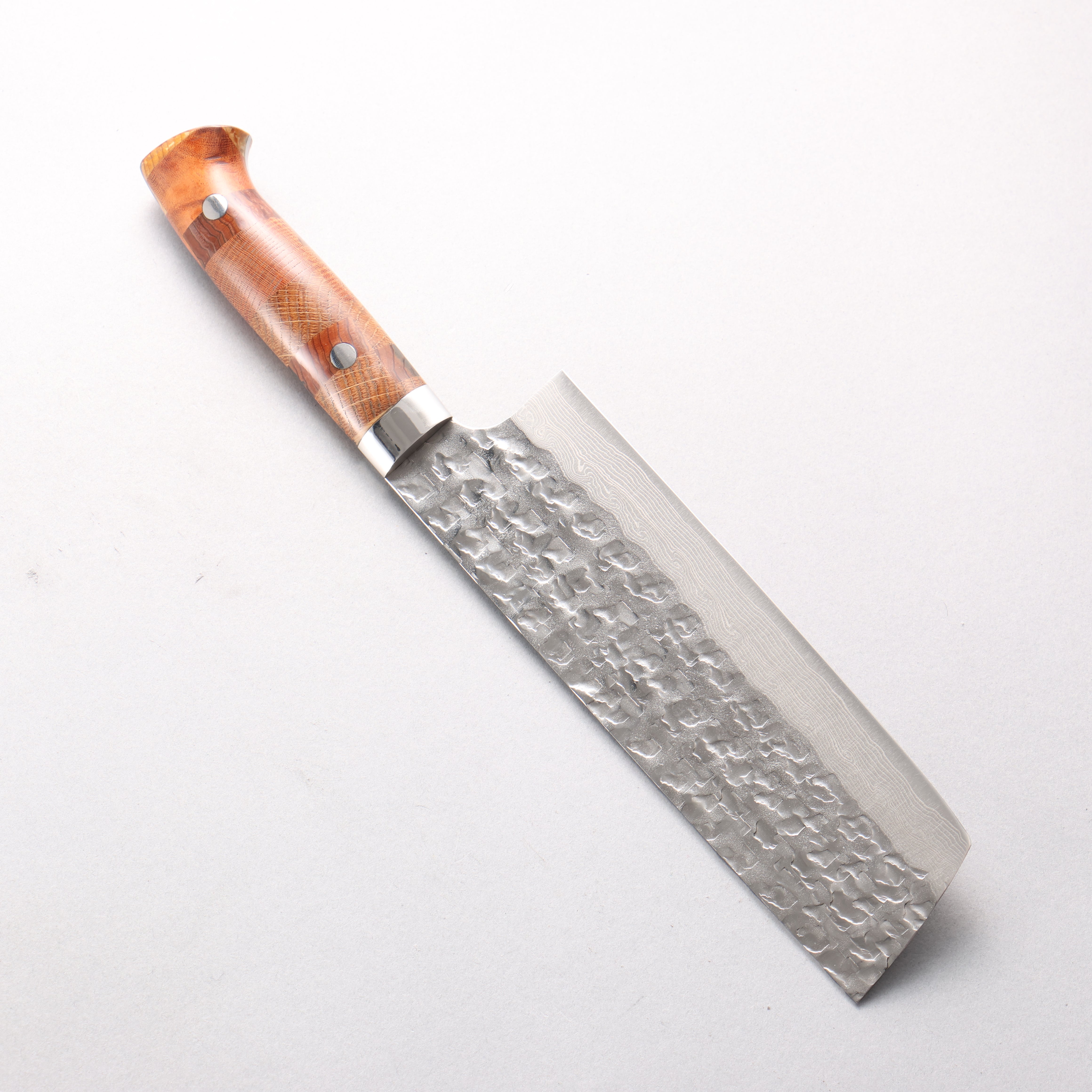 Takeshi Saji VG10 Hammered Damascus Cross Nakiri 165mm Kumiko (Wood Mosaic) Handle - Seisuke Knife