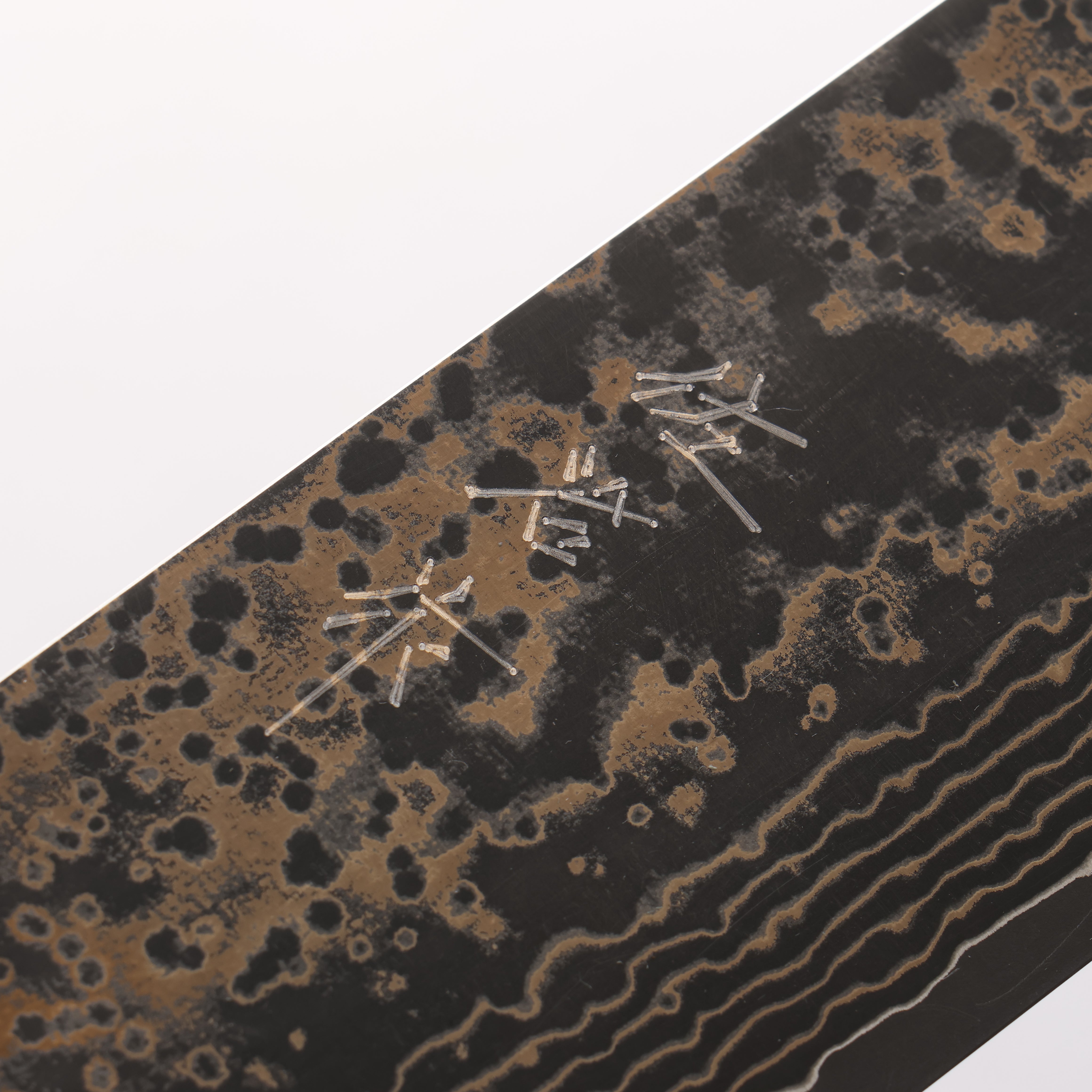 Takeshi Saji VG10w Damascus Gold Colored Nakiri 165mm Kumiko (Wood Mosaic) Handle - Seisuke Knife