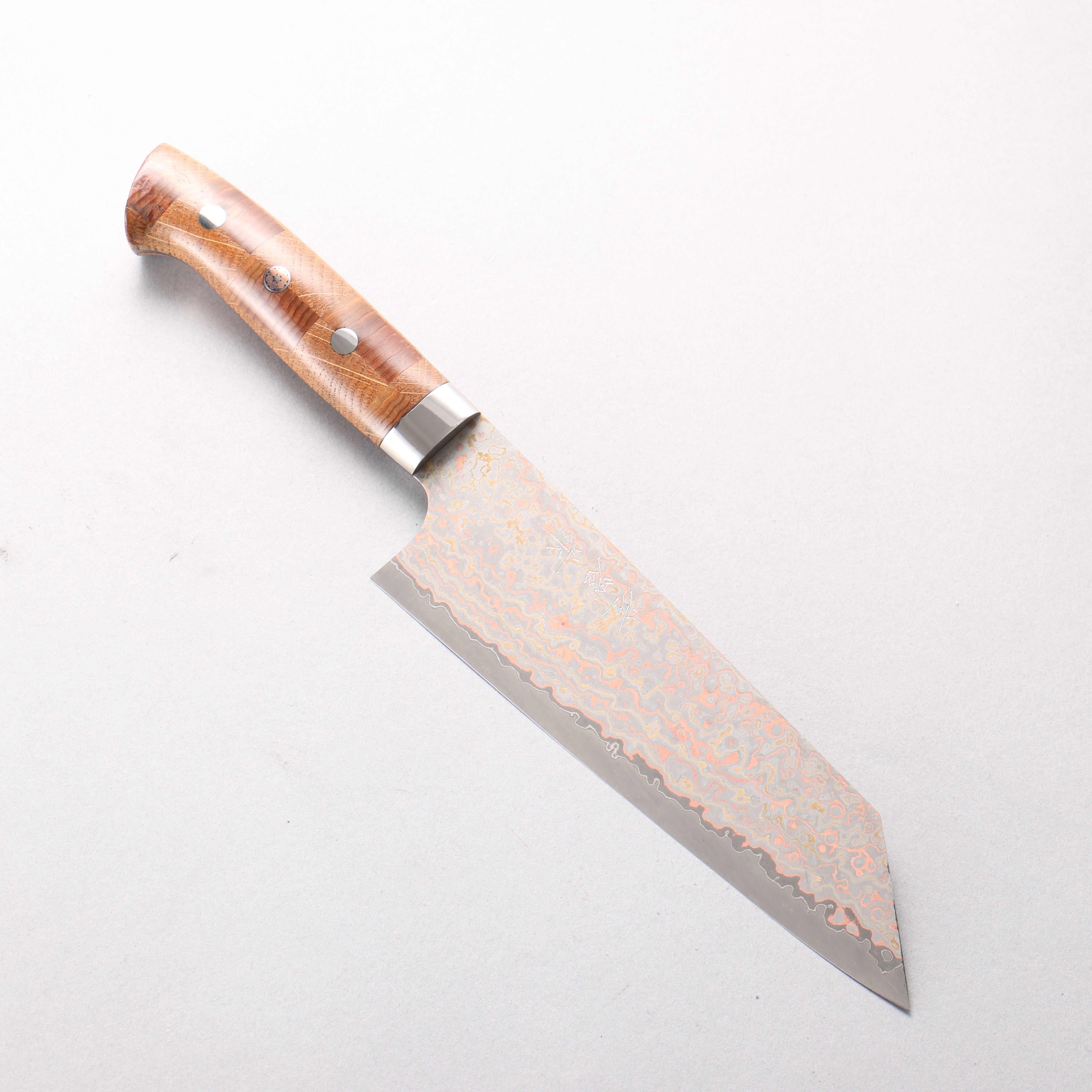 Takeshi Saji VG10w Colored Damascus Nashiji Bunka 180mm Kumiko (Wood Mosaic) Handle - Seisuke Knife