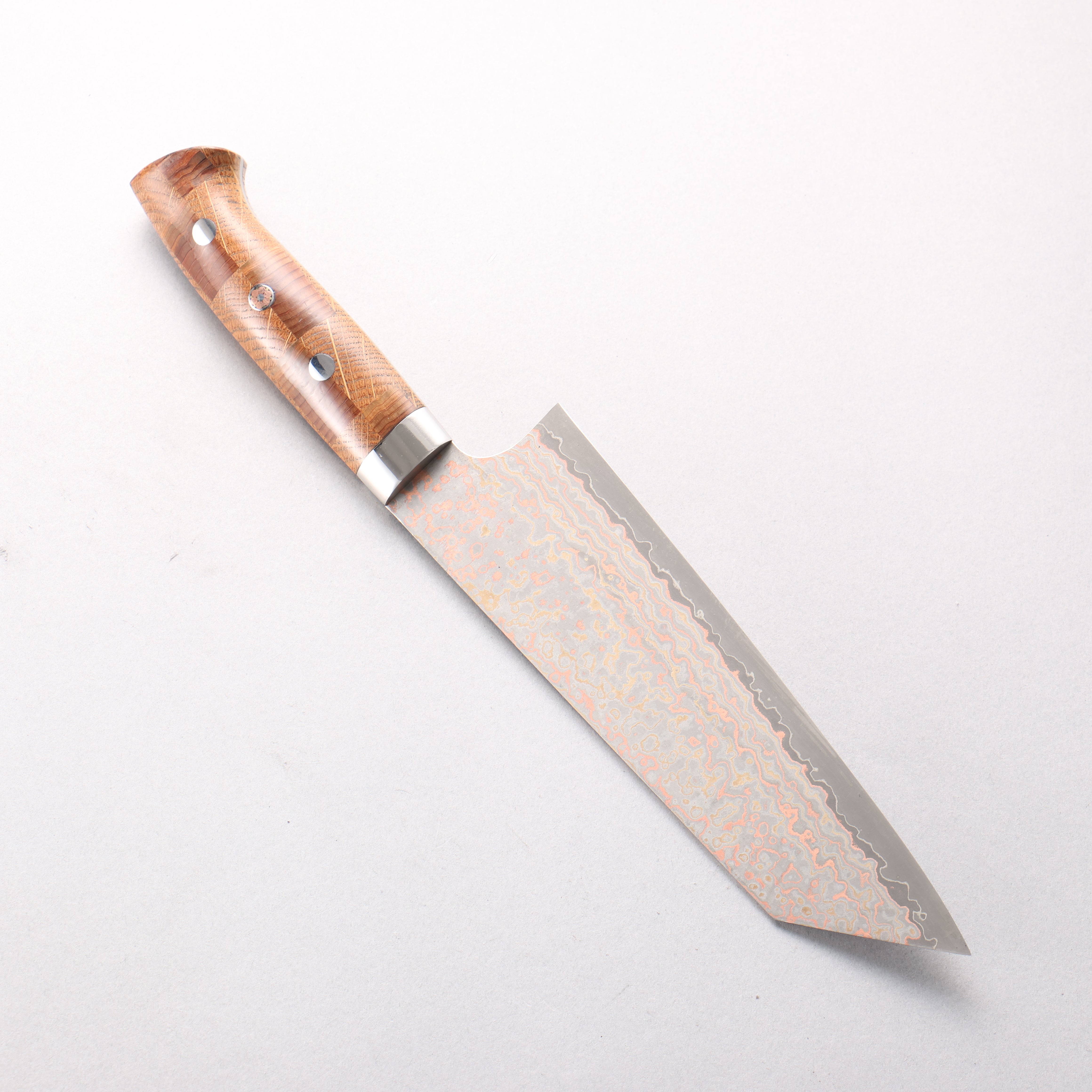 Takeshi Saji VG10w Colored Damascus Nashiji Bunka 180mm Kumiko (Wood Mosaic) Handle - Seisuke Knife