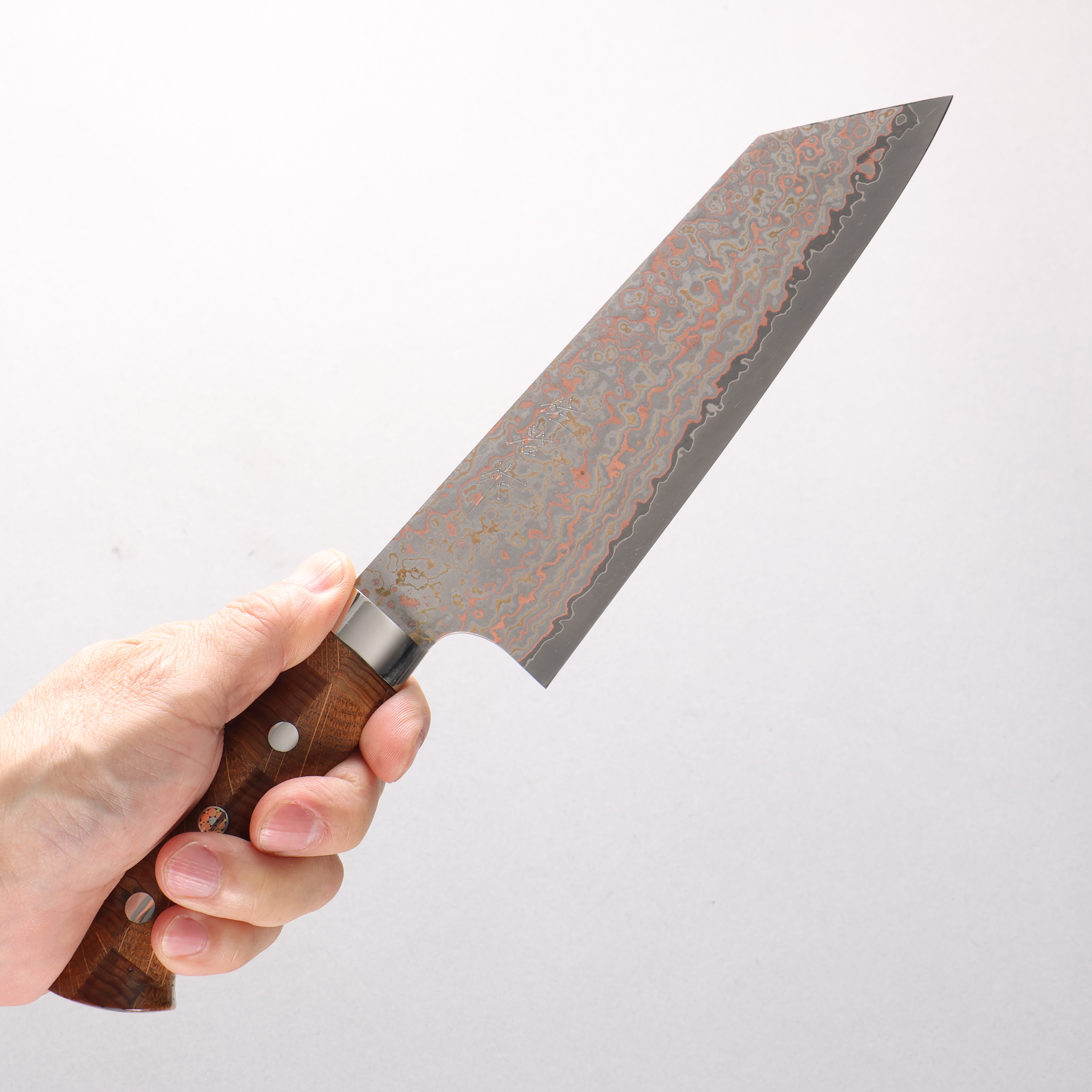 Takeshi Saji VG10w Colored Damascus Nashiji Bunka 180mm Kumiko (Wood Mosaic) Handle - Seisuke Knife