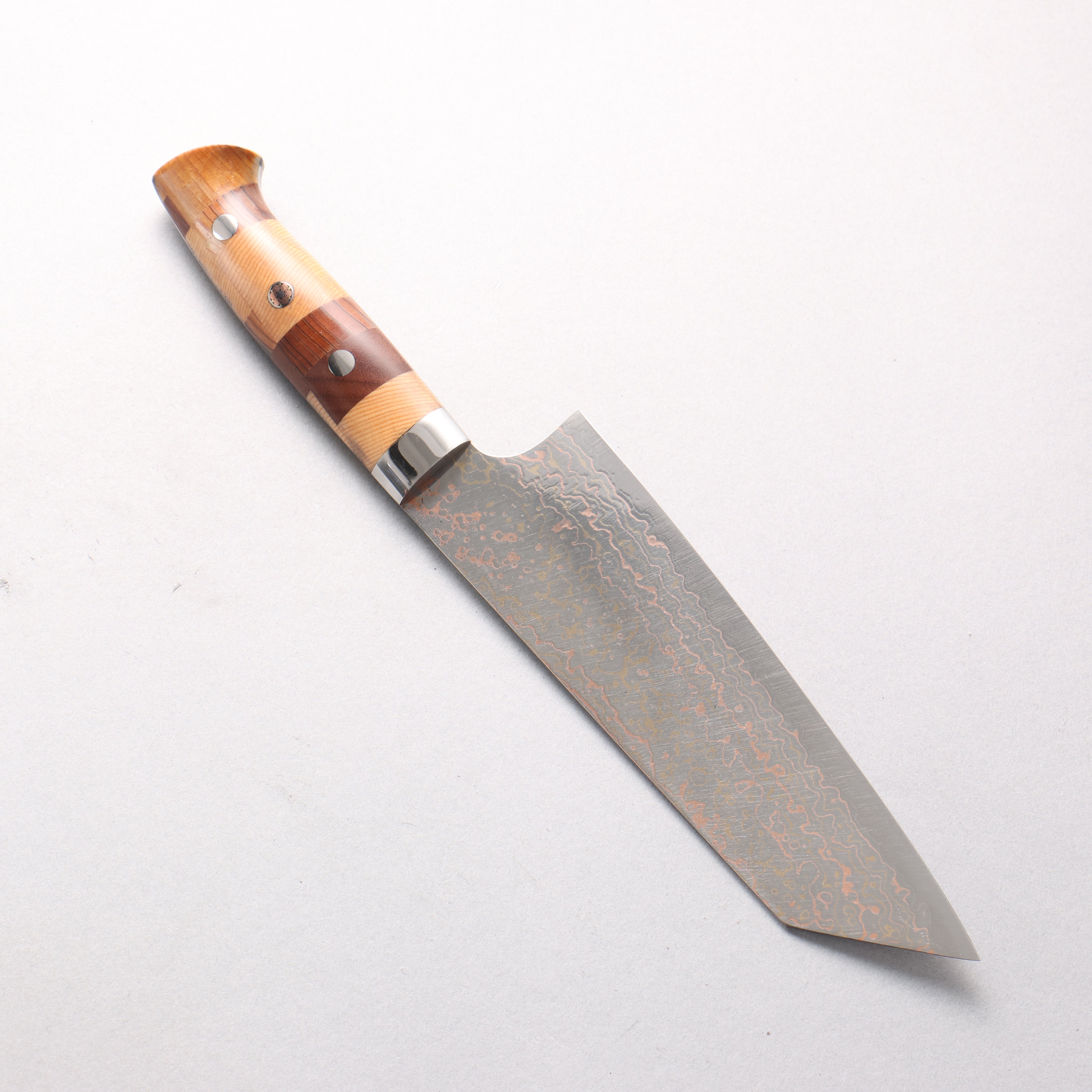Takeshi Saji VG10w Colored Damascus Migaki Finished Bunka 180mm Kumiko (Wood Mosaic) Handle - Seisuke Knife