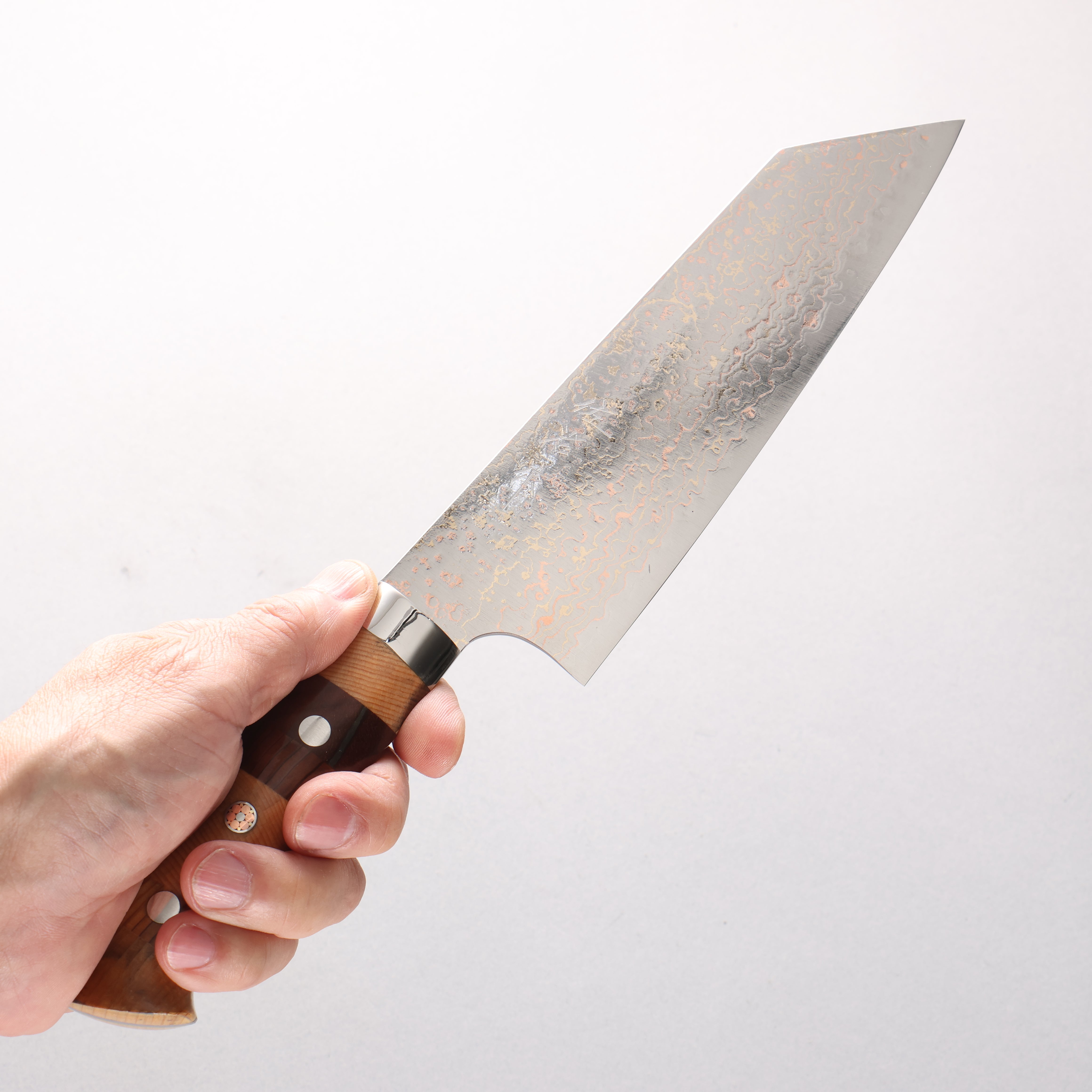 Takeshi Saji VG10w Colored Damascus Migaki Finished Bunka 180mm Kumiko (Wood Mosaic) Handle - Seisuke Knife