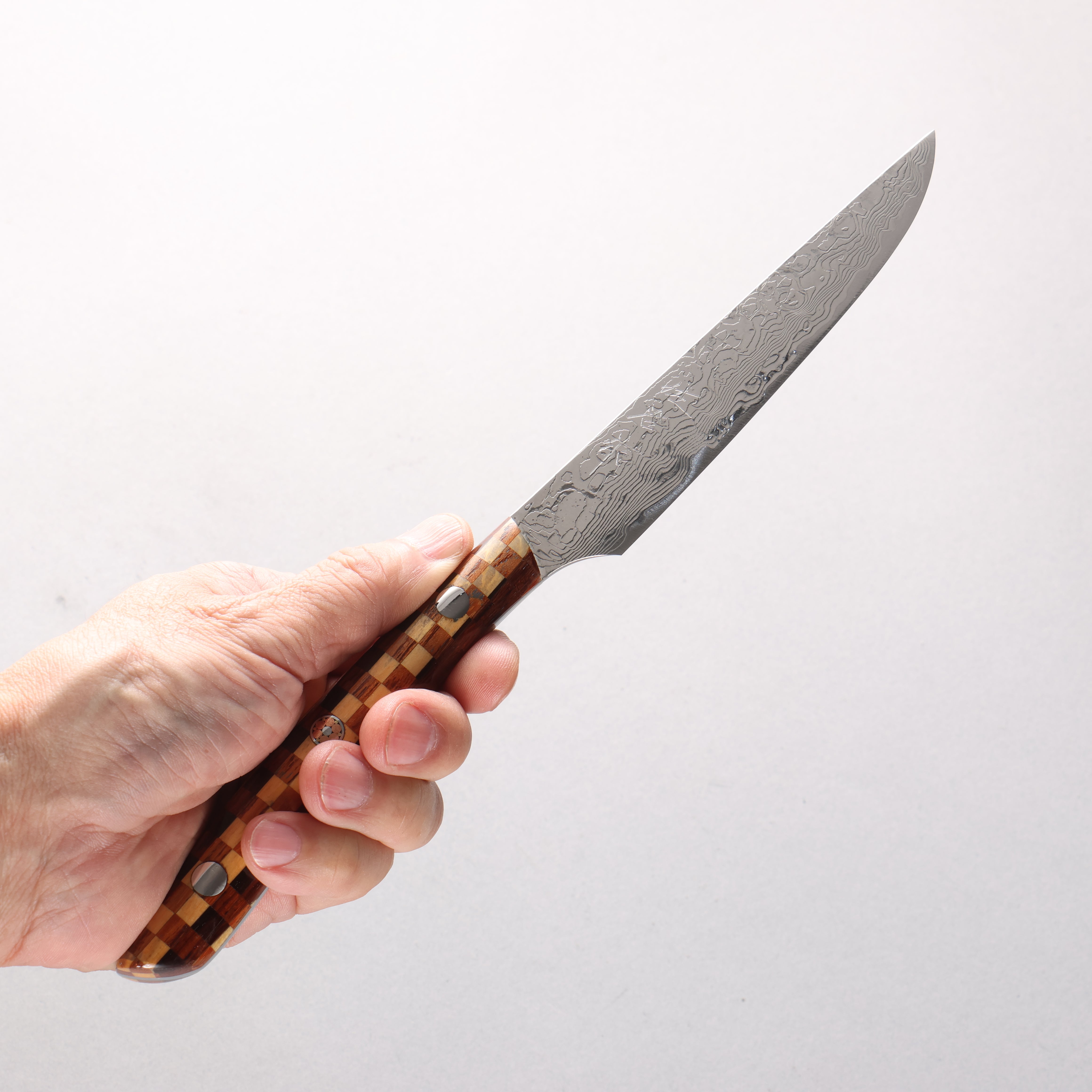 Takeshi Saji SG2 Damascus Diamond Finish Steak 125mm Kumiko (Wood Mosaic) Handle - Seisuke Knife