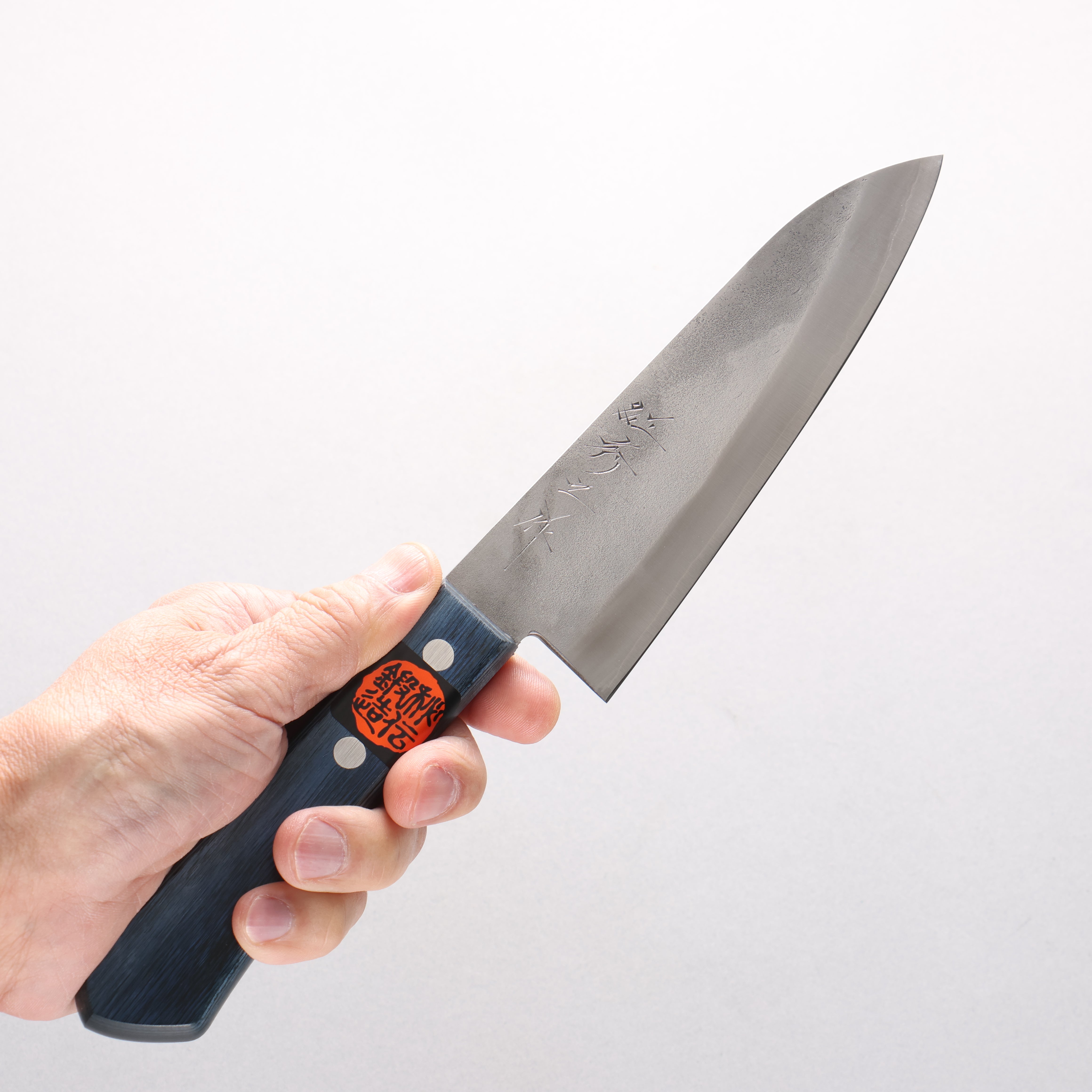 Shigeki Tanaka Silver Steel No.3 Nashiji Small Santoku 150mm Blue Pakka wood Handle - Seisuke Knife