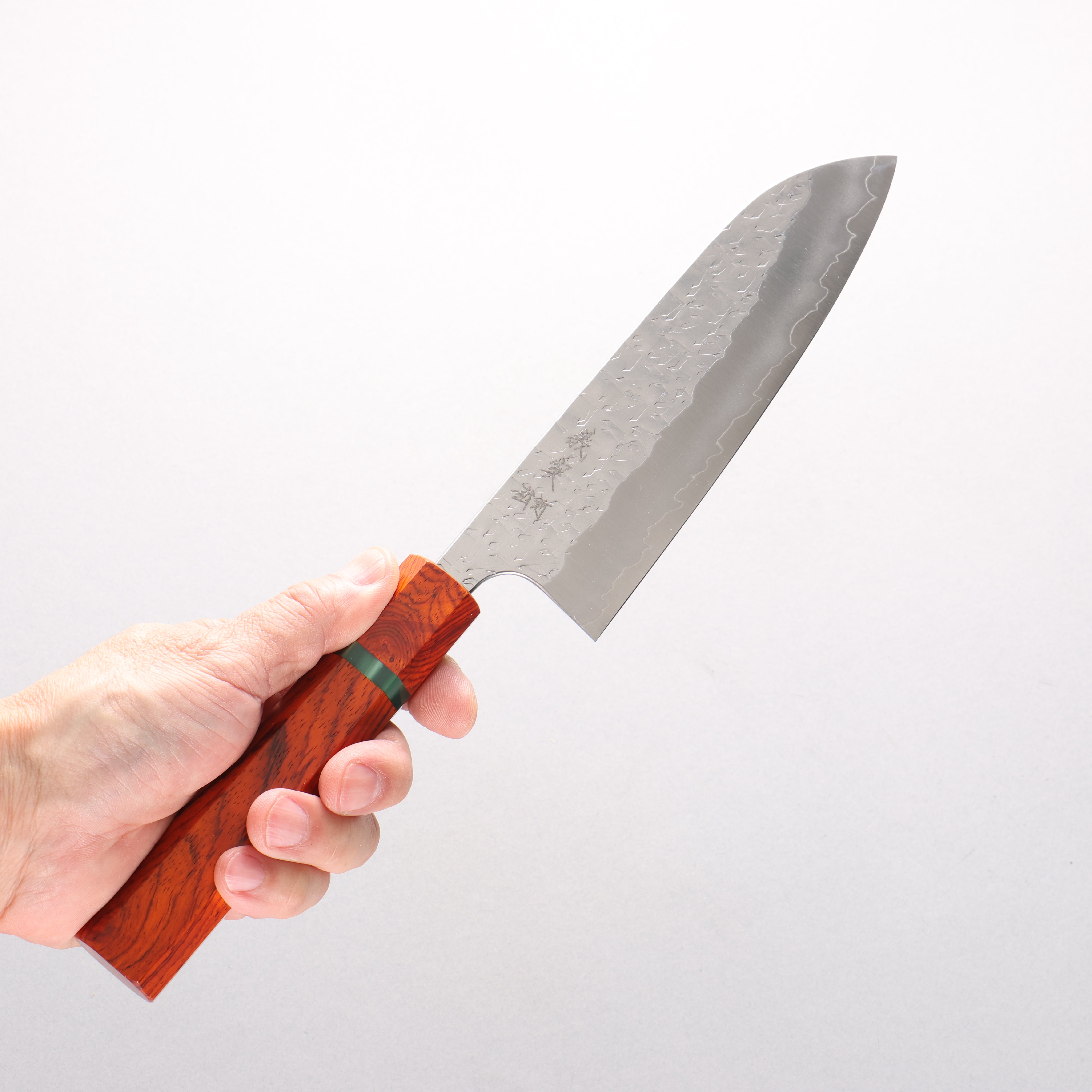 Yoshimi Kato Hyo SG2 Hammered Santoku 170mm Cocobolo (with Green Ring) Handle - Seisuke Knife